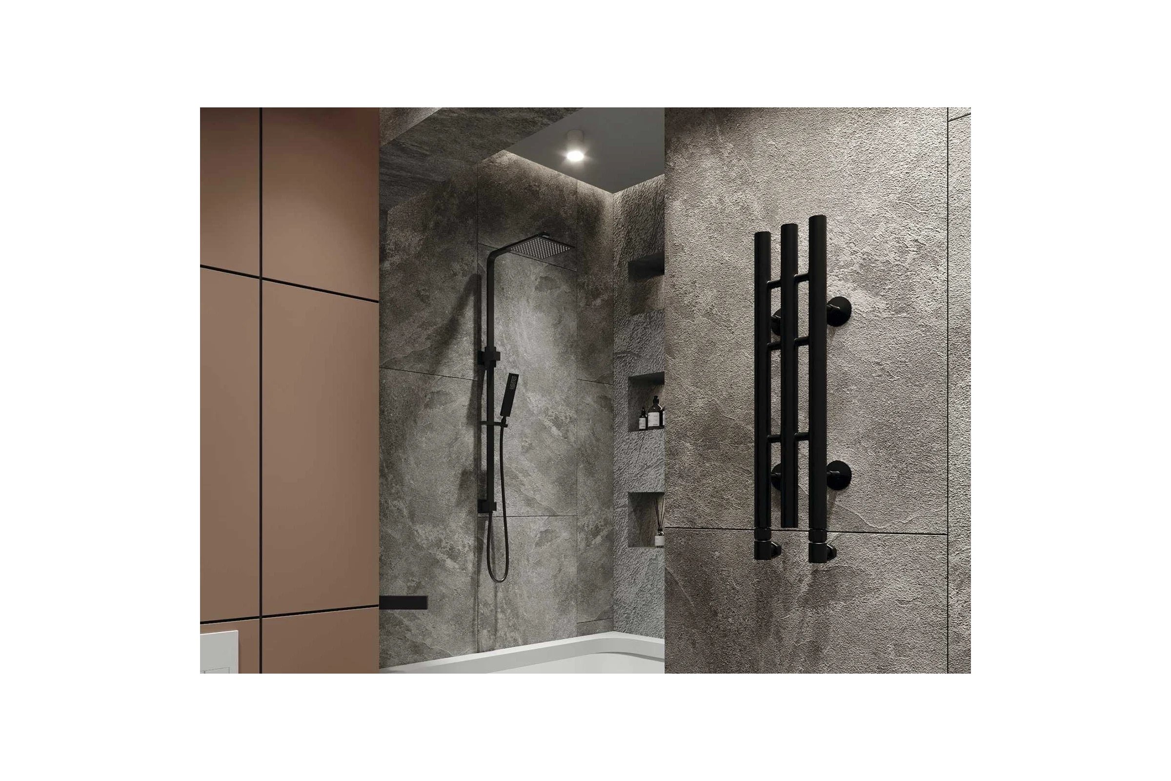 Водяной полотенцесушитель GUARDO STRETTO 1200x140 с 3 перекладинами черный матовый RAL 9005  STRETTO 1214 R9005(М)