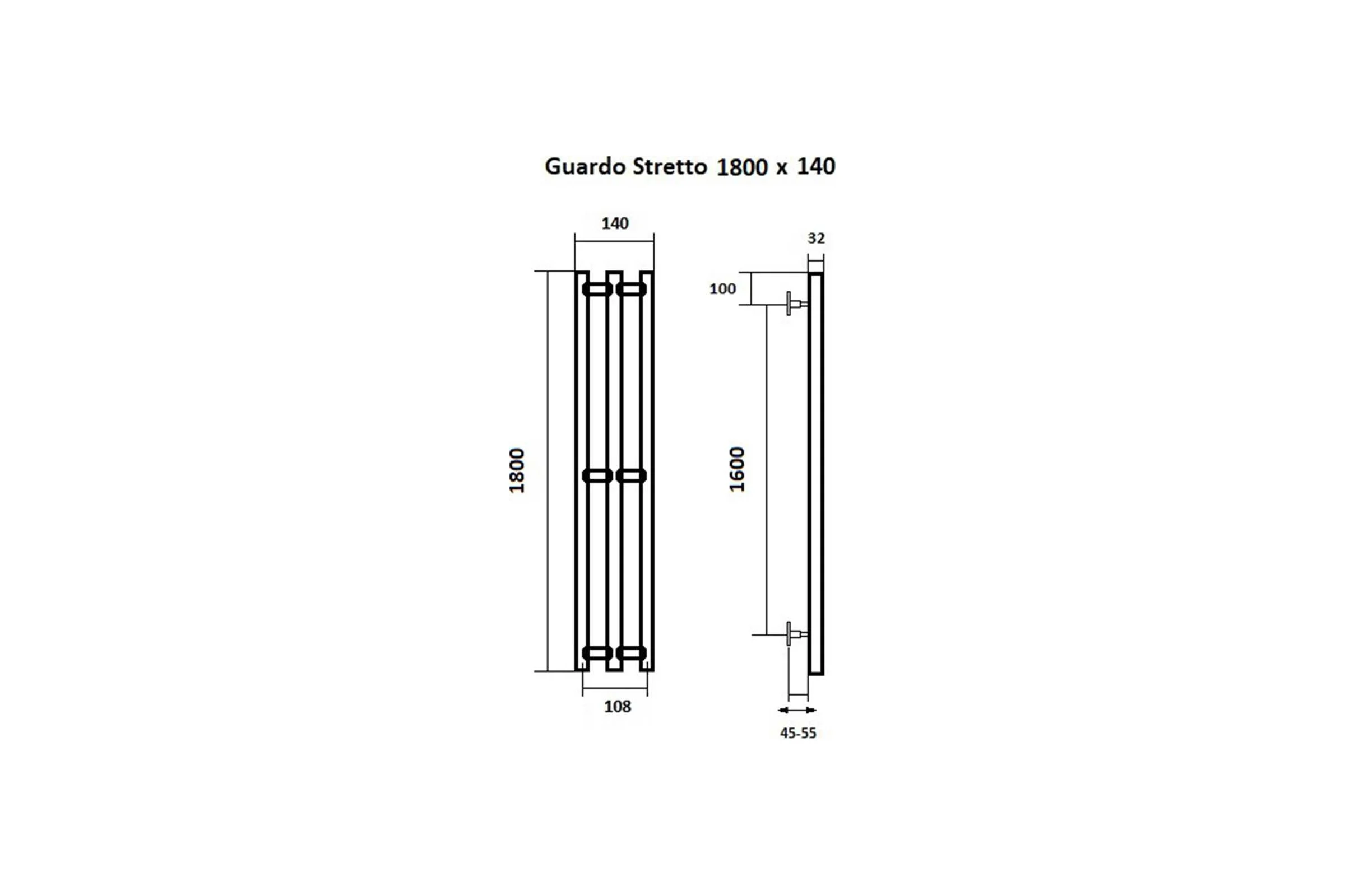 Водяной полотенцесушитель GUARDO STRETTO 1800x140 с 3 перекладинами хромированный  STRETTO 1814 CH
