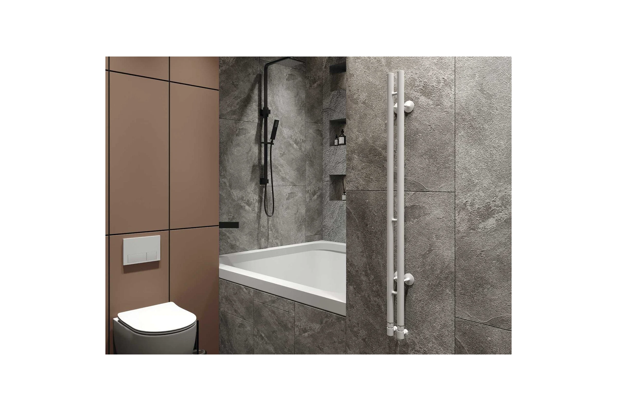 Водяной полотенцесушитель GUARDO STRETTO 1500x82 с 2 перекладинами белый матовый RAL 9016  STRETTO 1585 R9016(М)