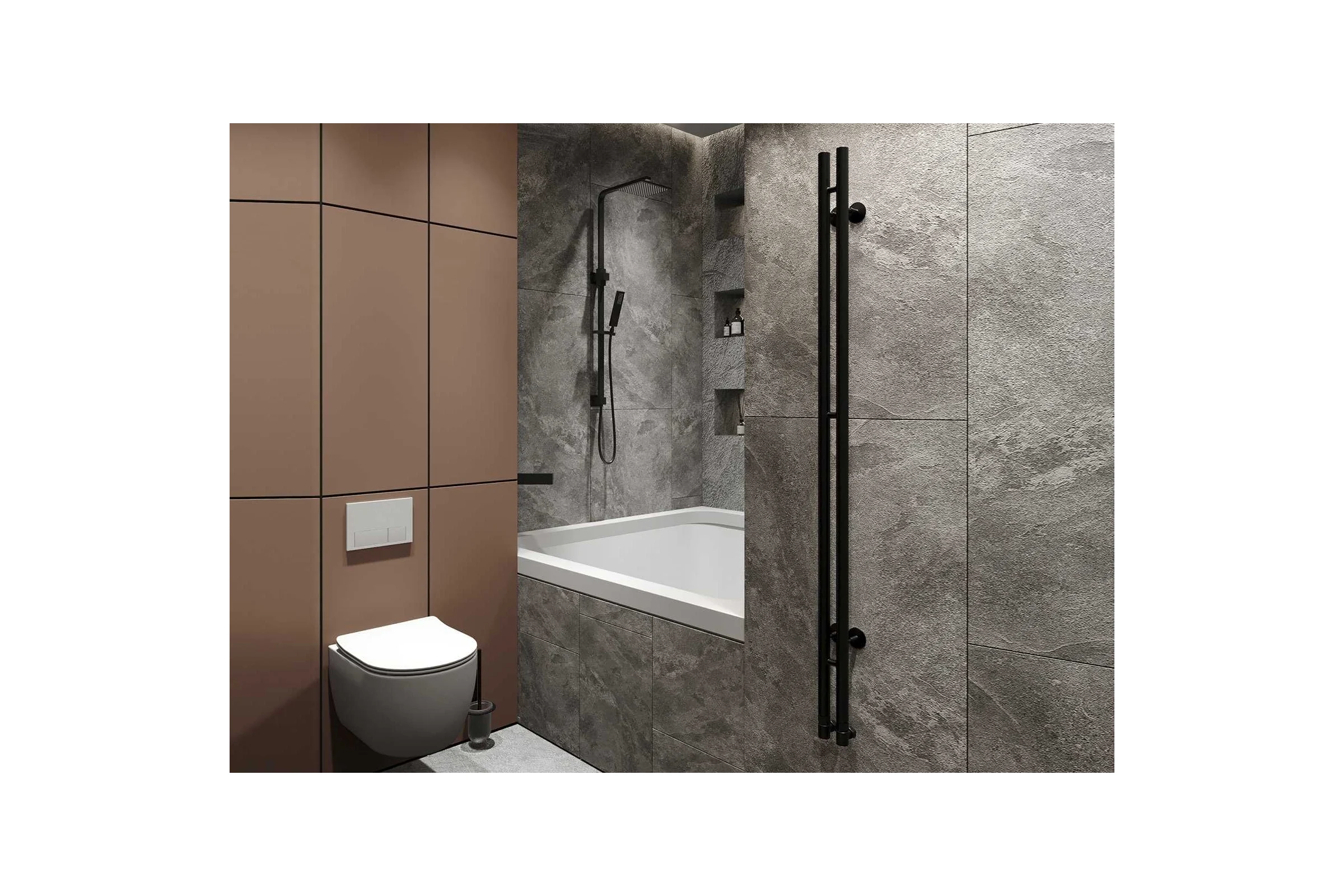 Водяной полотенцесушитель GUARDO STRETTO 1800x82 с 2 перекладинами черный матовый RAL 9005  STRETTO 1885 R9005(М)
