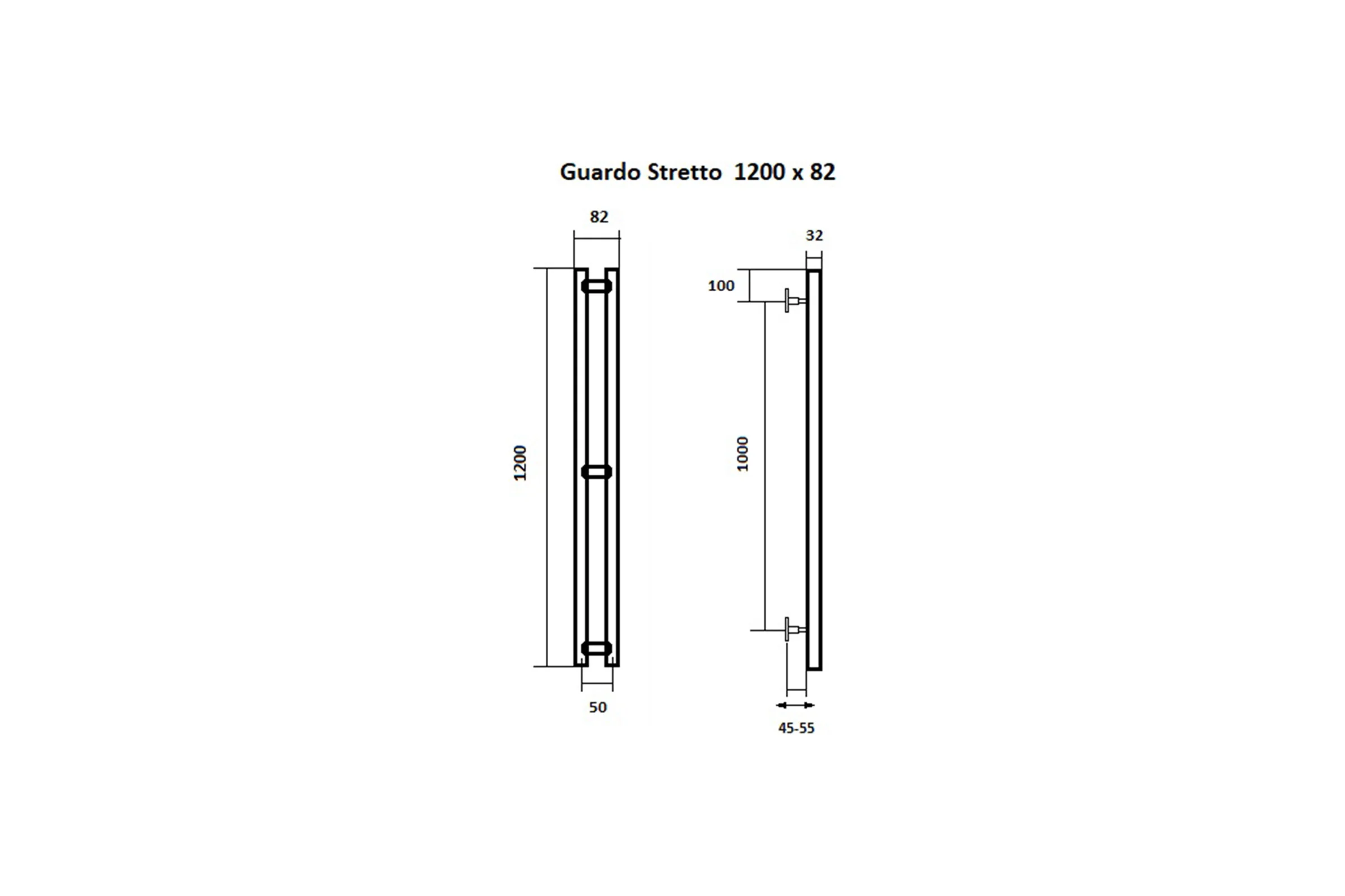 Водяной полотенцесушитель GUARDO STRETTO 1200x85 с 2 перекладинами черный матовый RAL 9005  STRETTO 1285 R9005(М)