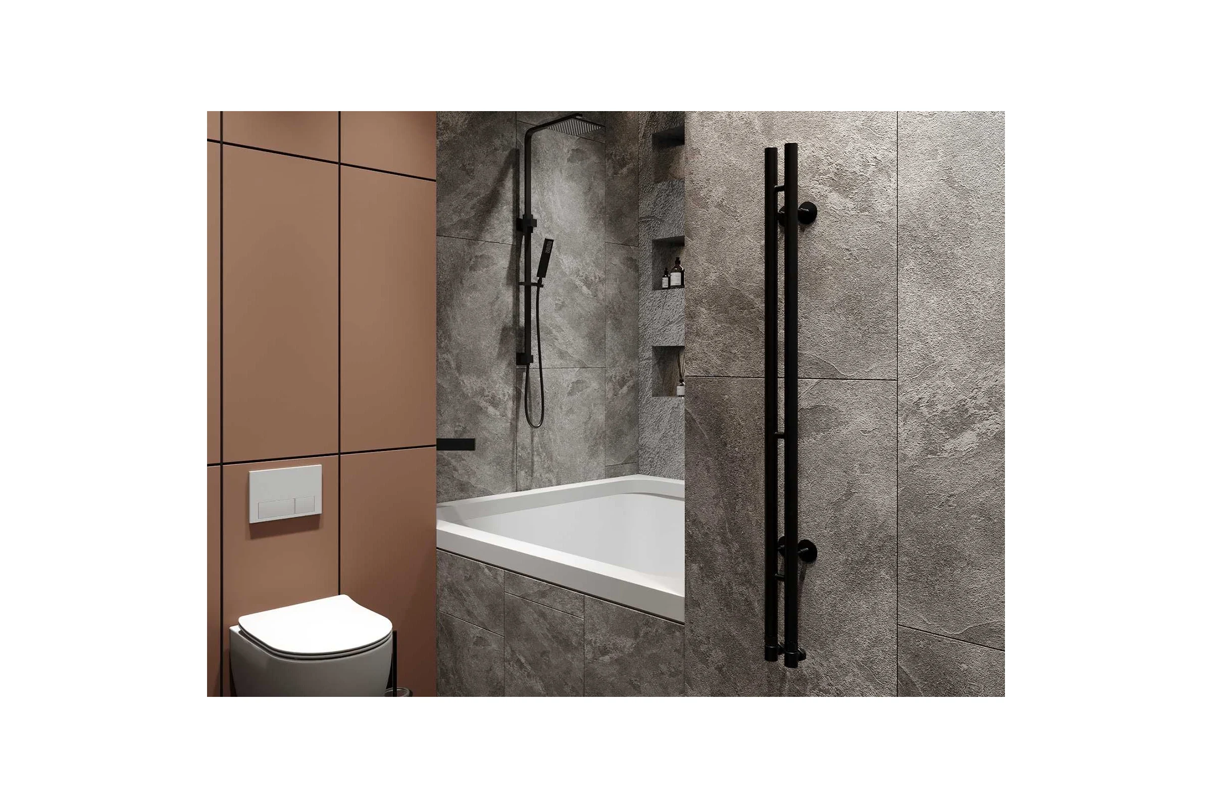 Водяной полотенцесушитель GUARDO STRETTO 600x82 с 2 перекладинами черный матовый RAL 9005  STRETTO 0685 R9005(М)