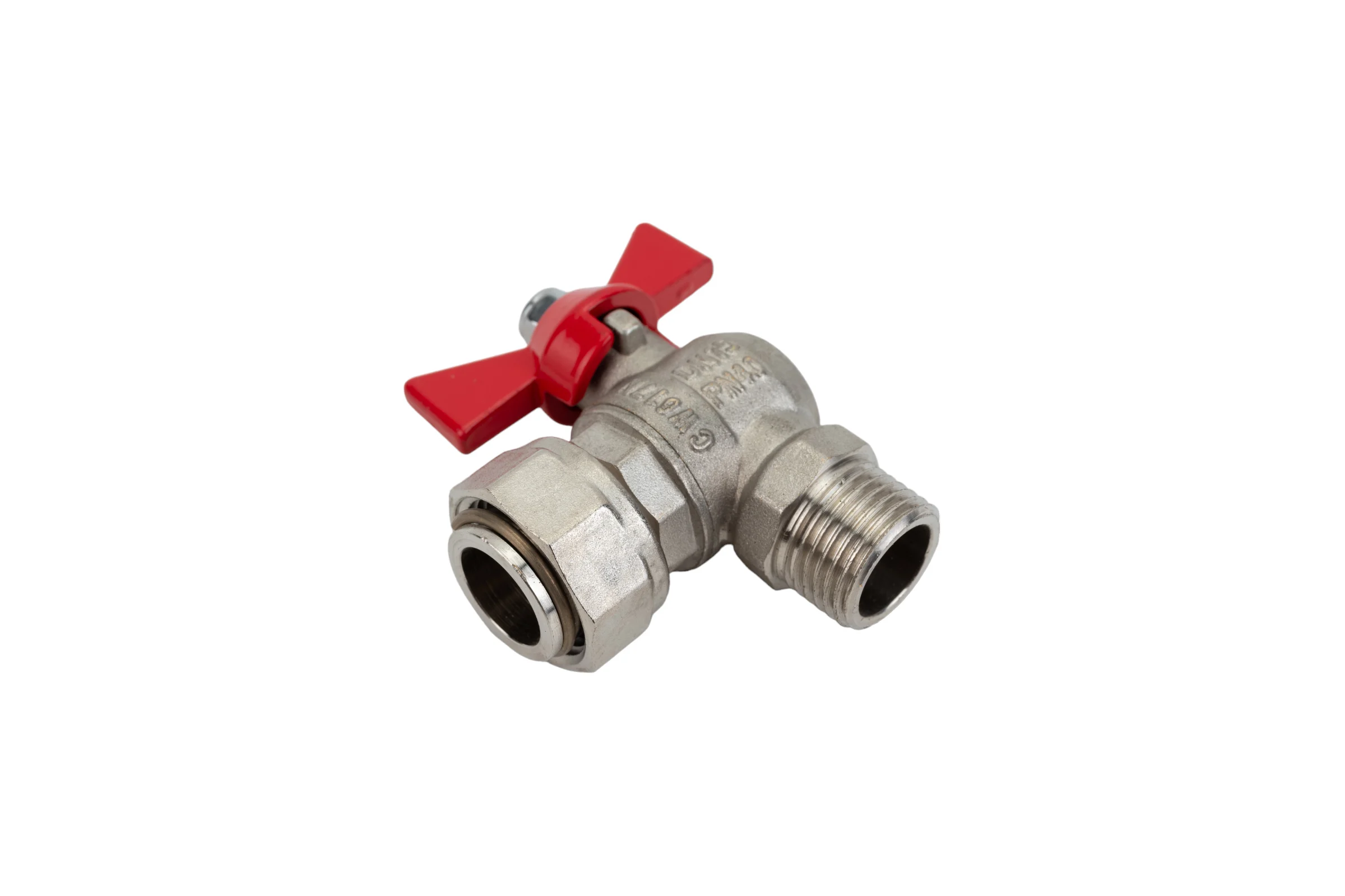 Шаровой кран VALTEC BASE угловой с накидной гайкой 1/2х3/4 нар.-вн. VT.267.N.0405