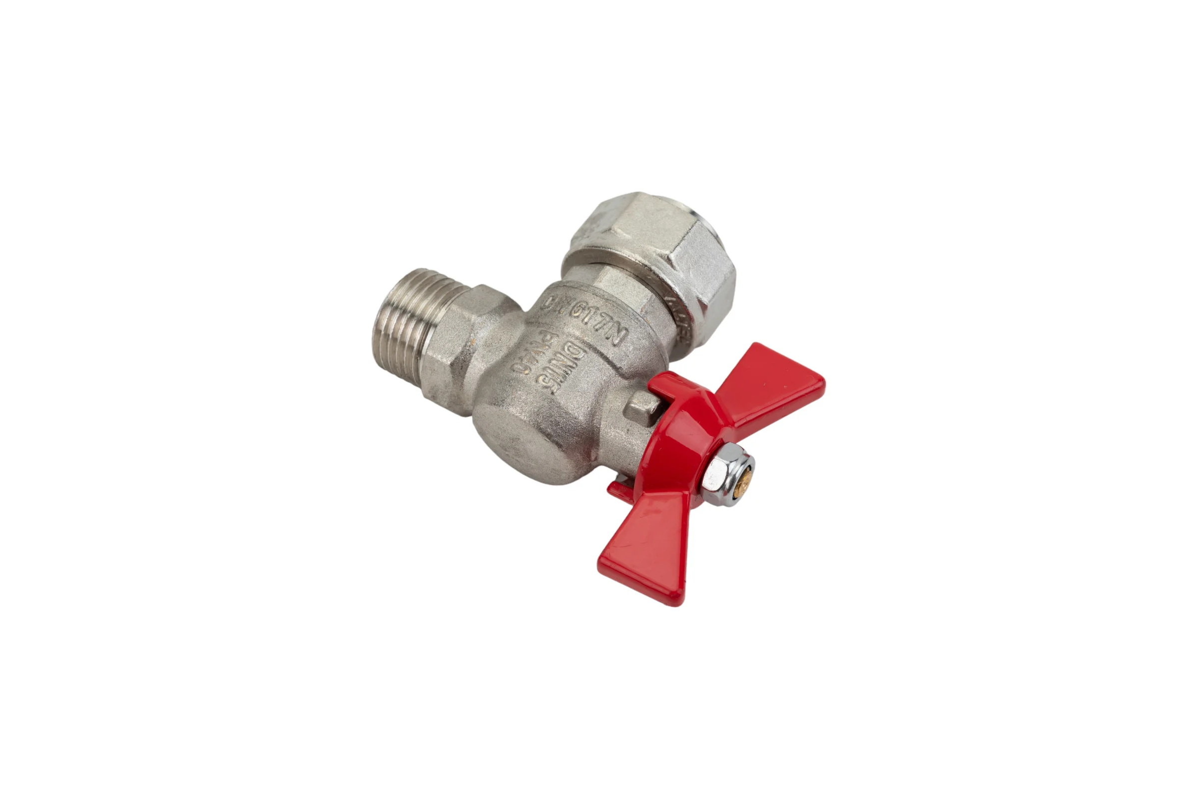 Шаровой кран VALTEC BASE угловой с накидной гайкой 1/2х3/4 нар.-вн. VT.267.N.0405