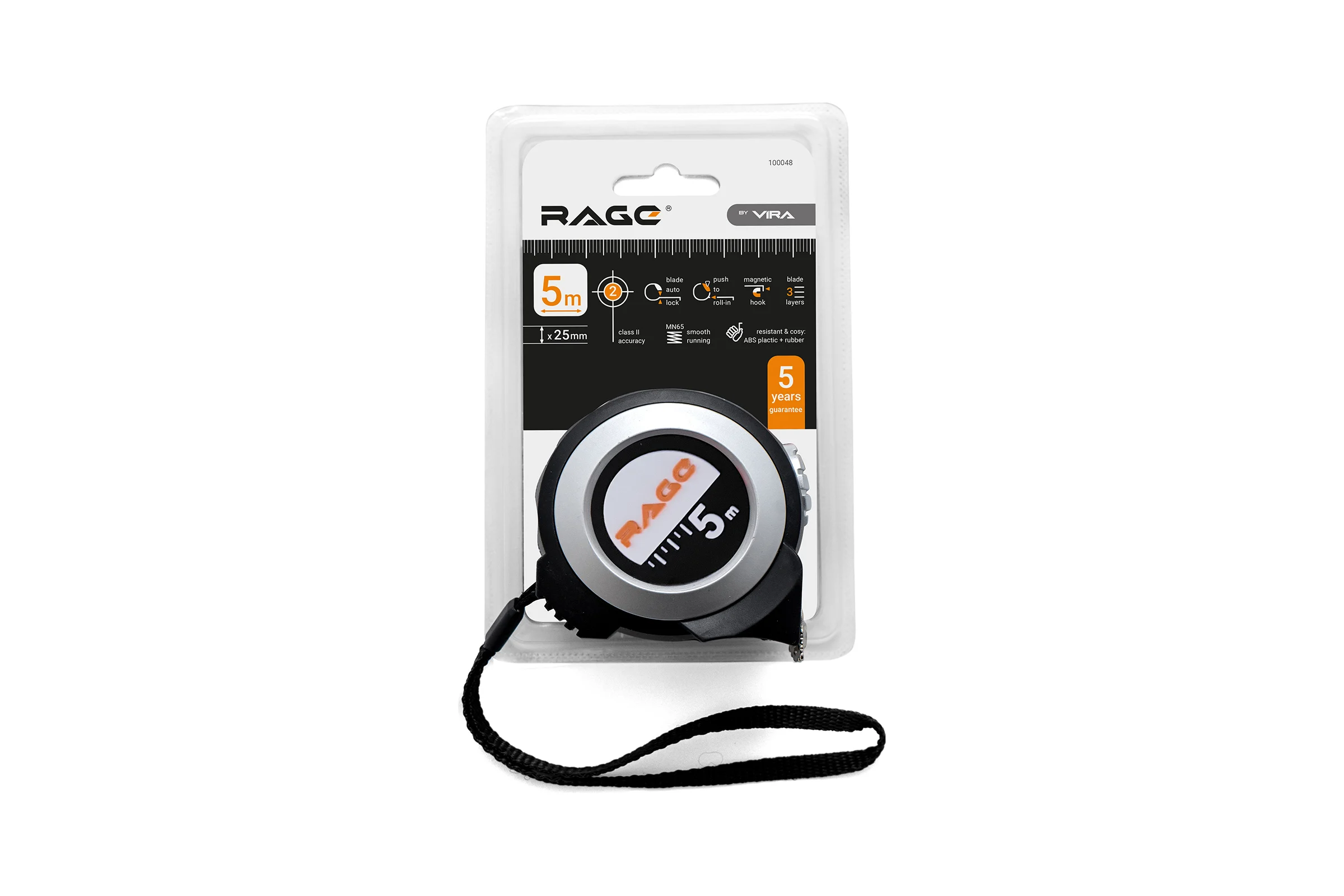 Измерительная рулетка RAGE by VIRA 5 м х 25 мм с магнитным зацепом и автостопом 100048