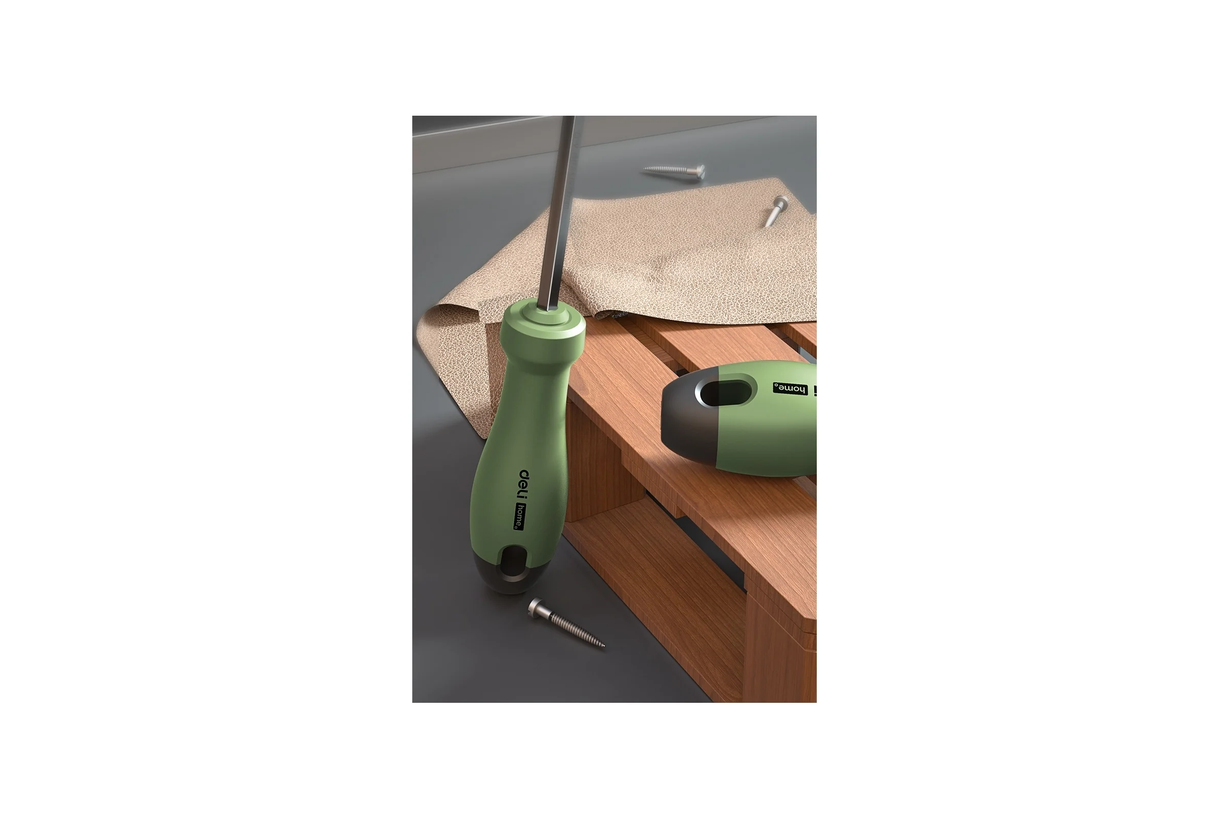 Двухсторонняя отвертка DELI Home Series Green HT1055L (SL6+PH2, длина жала 100мм, эксклюзивный дизайн, софттач пластик 130284