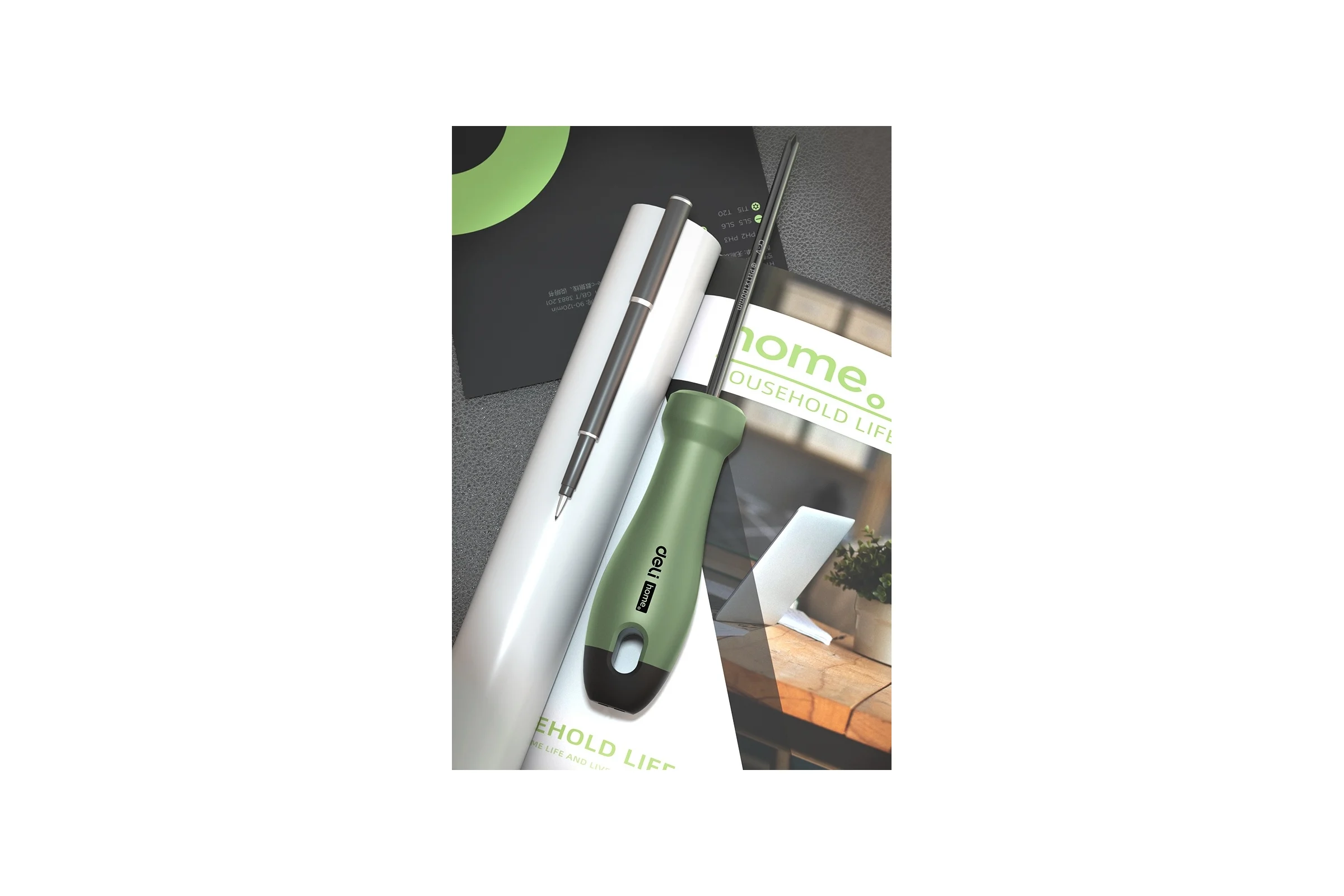 Крестовая отвертка DELI HOME SERIES GREEN HT1205L PH1x100мм эксклюзивный дизайн, софттач пластик 130287