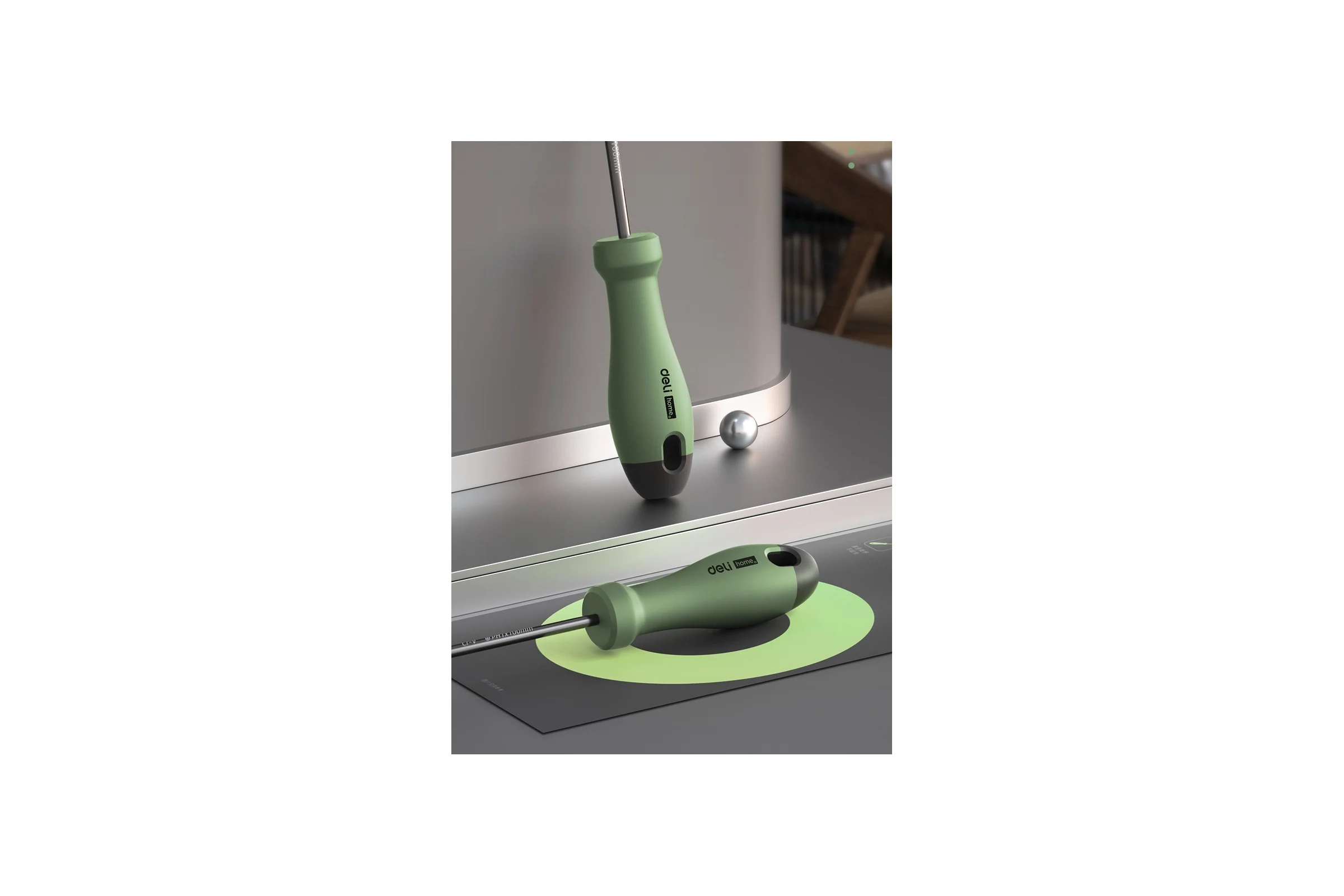 Крестовая отвертка DELI HOME SERIES GREEN HT1205L PH1x100мм эксклюзивный дизайн, софттач пластик 130287