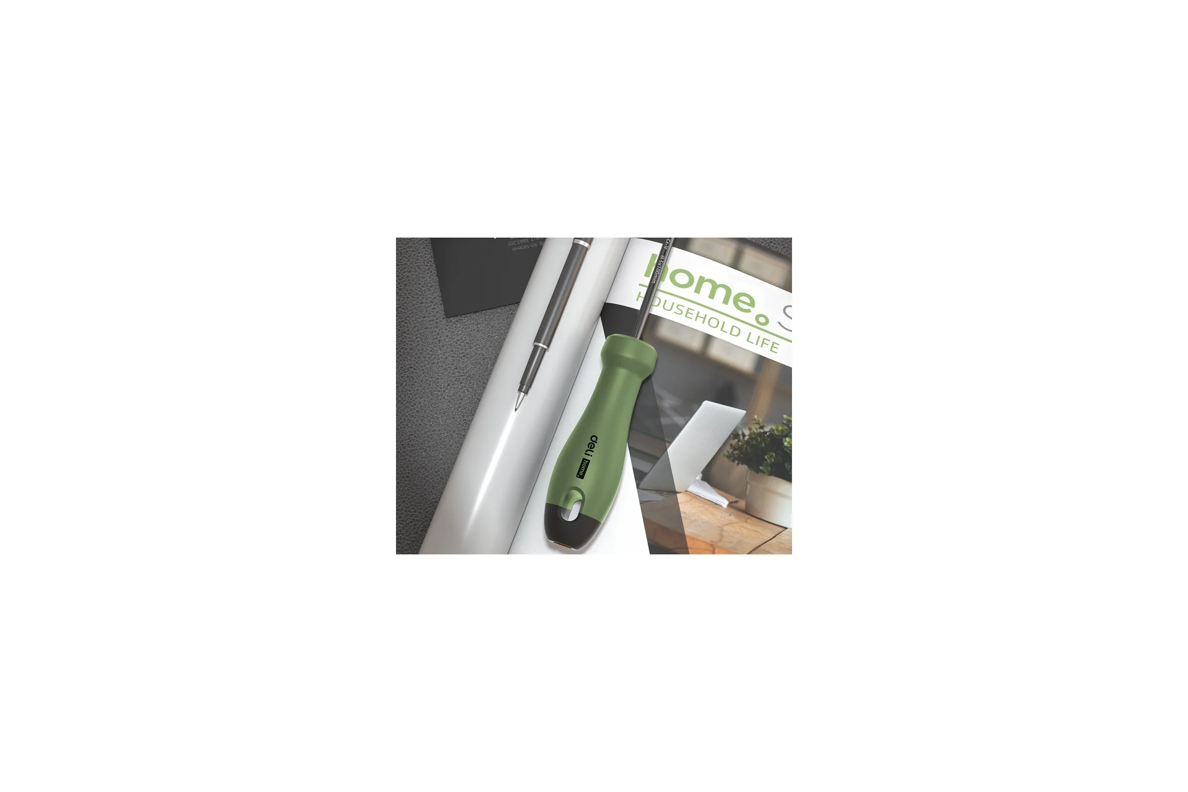 Шлицевая отвёртка DELI HOME SERIES GREEN HT1105L 5x100мм эксклюзивный дизайн, софттач пластик 130294