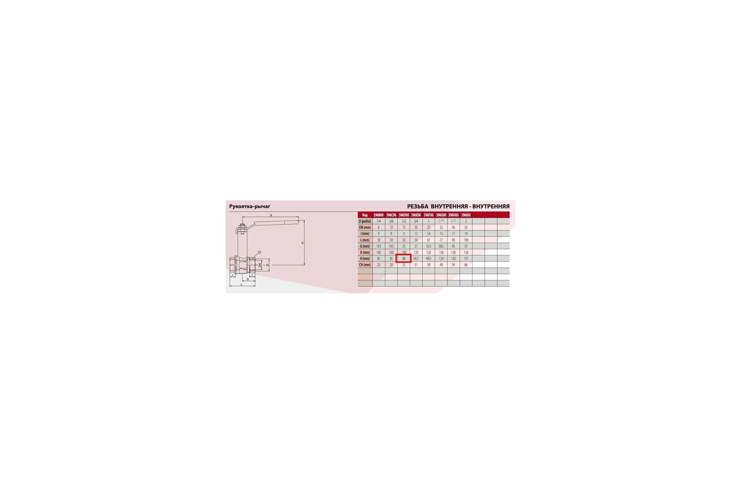 Шаровой кран с удлиненным штоком RUB 1/2 DN15 PN30, ВР-ВР, серия MILANO S.96, ручка S96D00