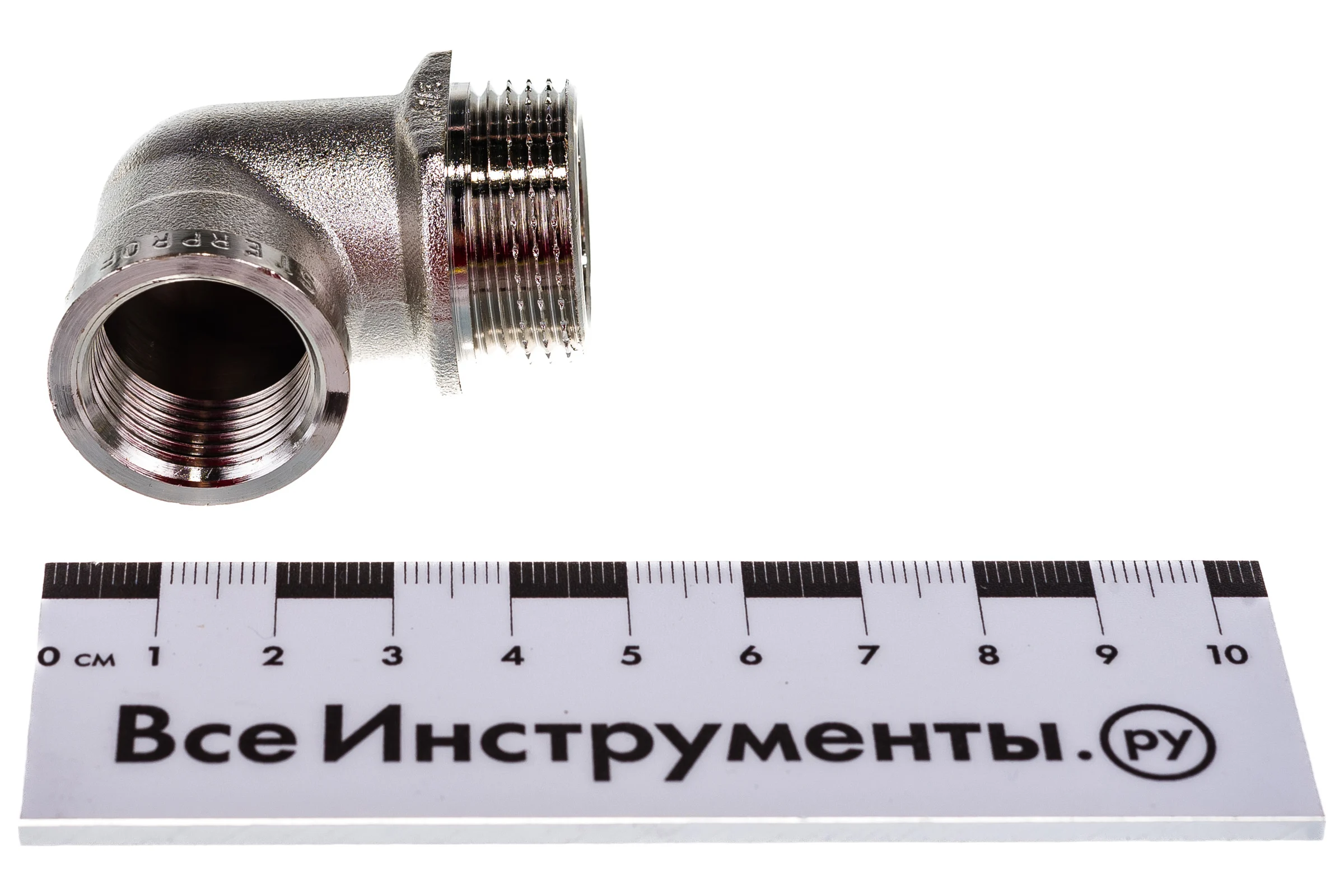 Уголок сантехнический с ограничителем MPF 3/4" на 1/2" латунный никелированный внутренняя-наружная резьба ИС.072261