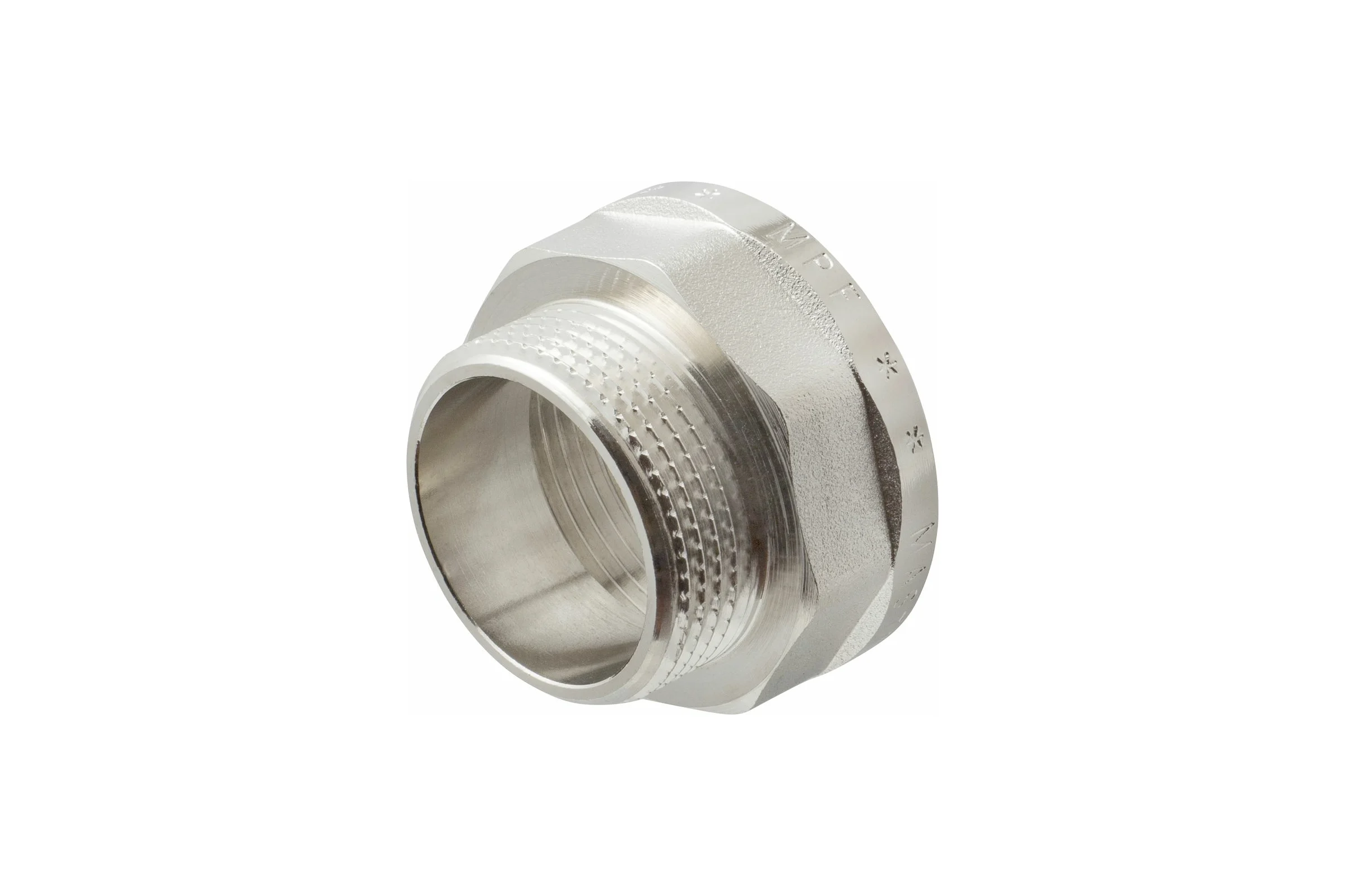 Переходник латунный никелированный с ребордой MPF 1.1/2" х 1.1/4" в/н ИС.072199