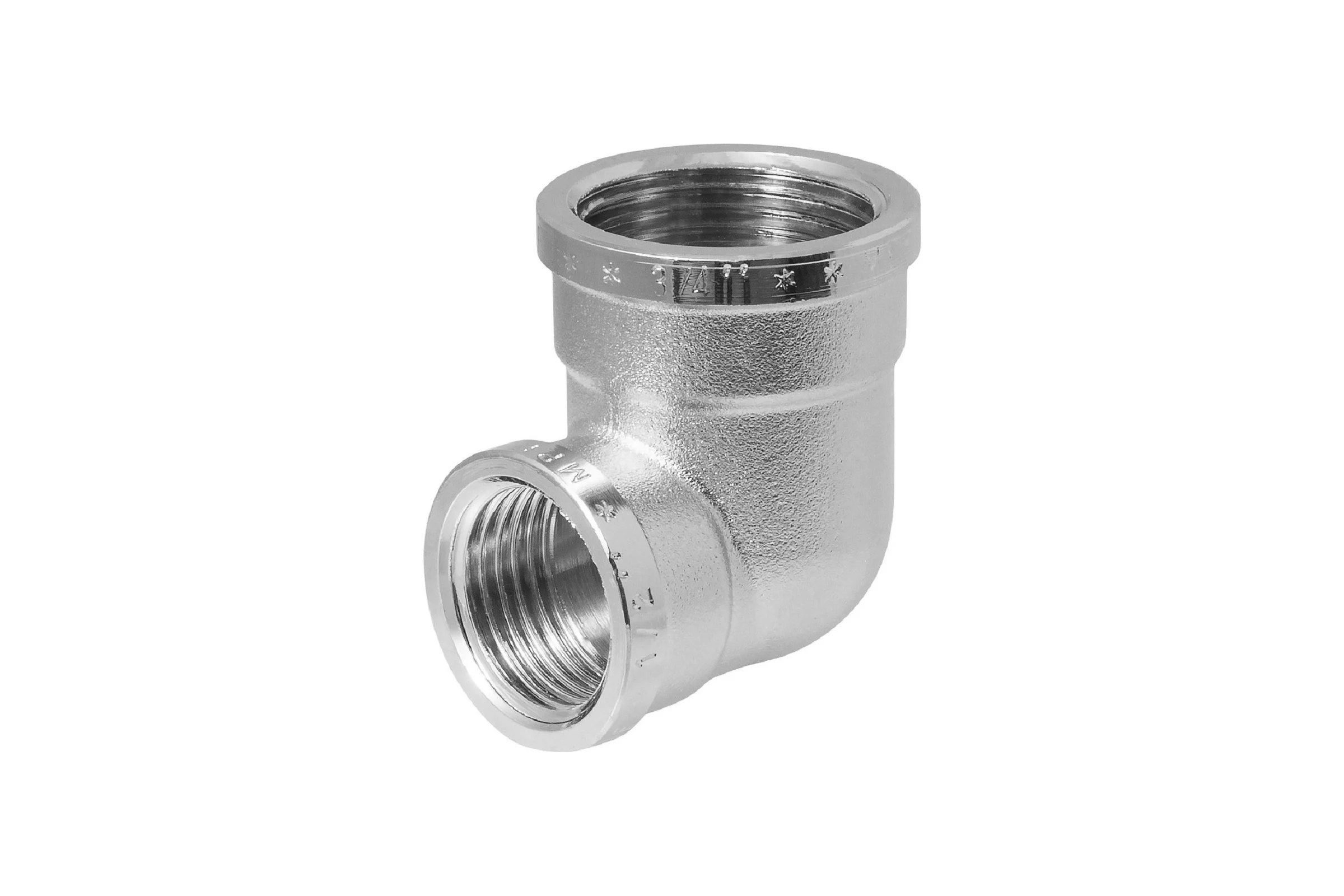 Уголок сантехнический переходной MPF 3/4" на 1/2" латунный никелированный внутренняя резьба ИС.072260