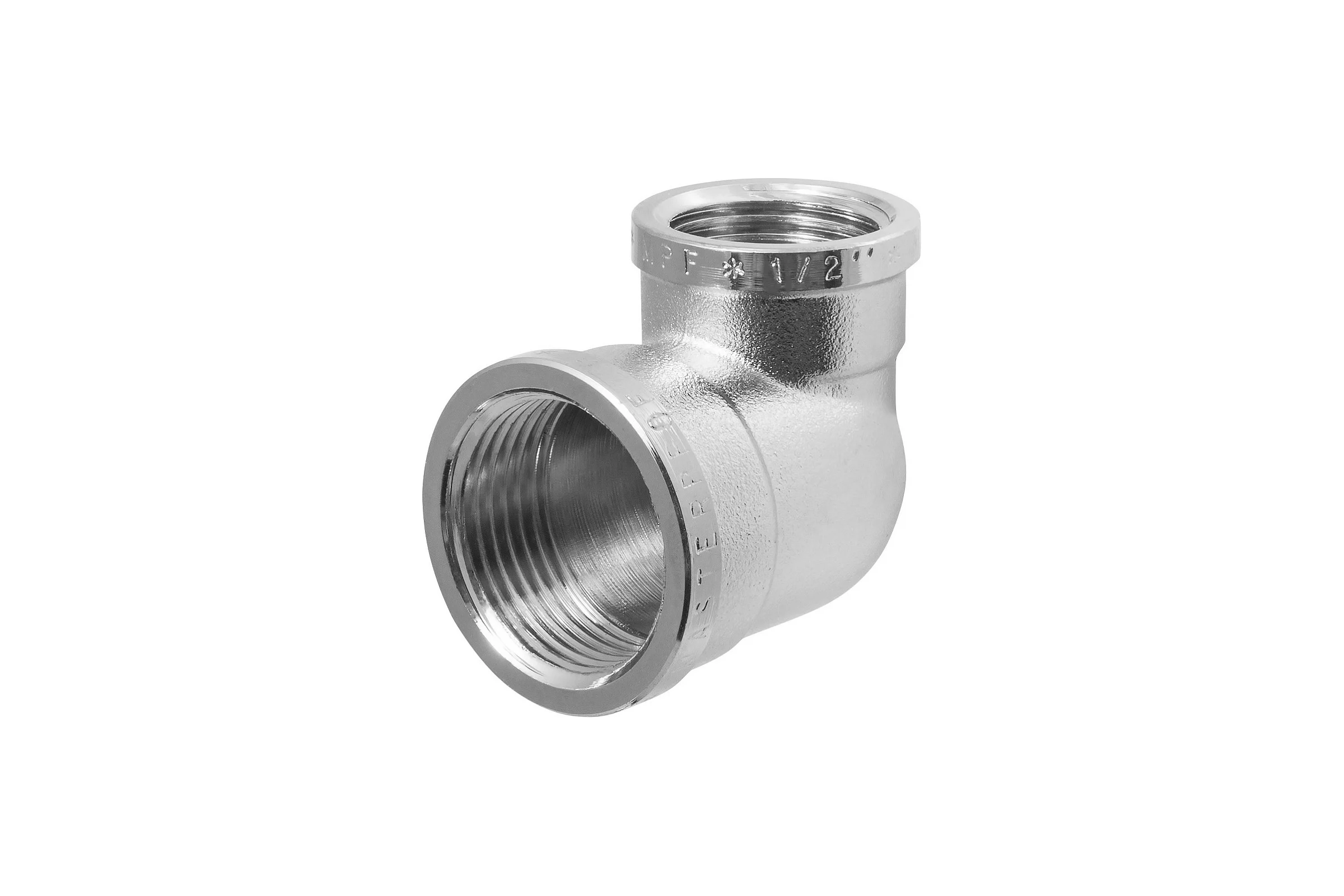 Уголок сантехнический переходной MPF 3/4" на 1/2" латунный никелированный внутренняя резьба ИС.072260