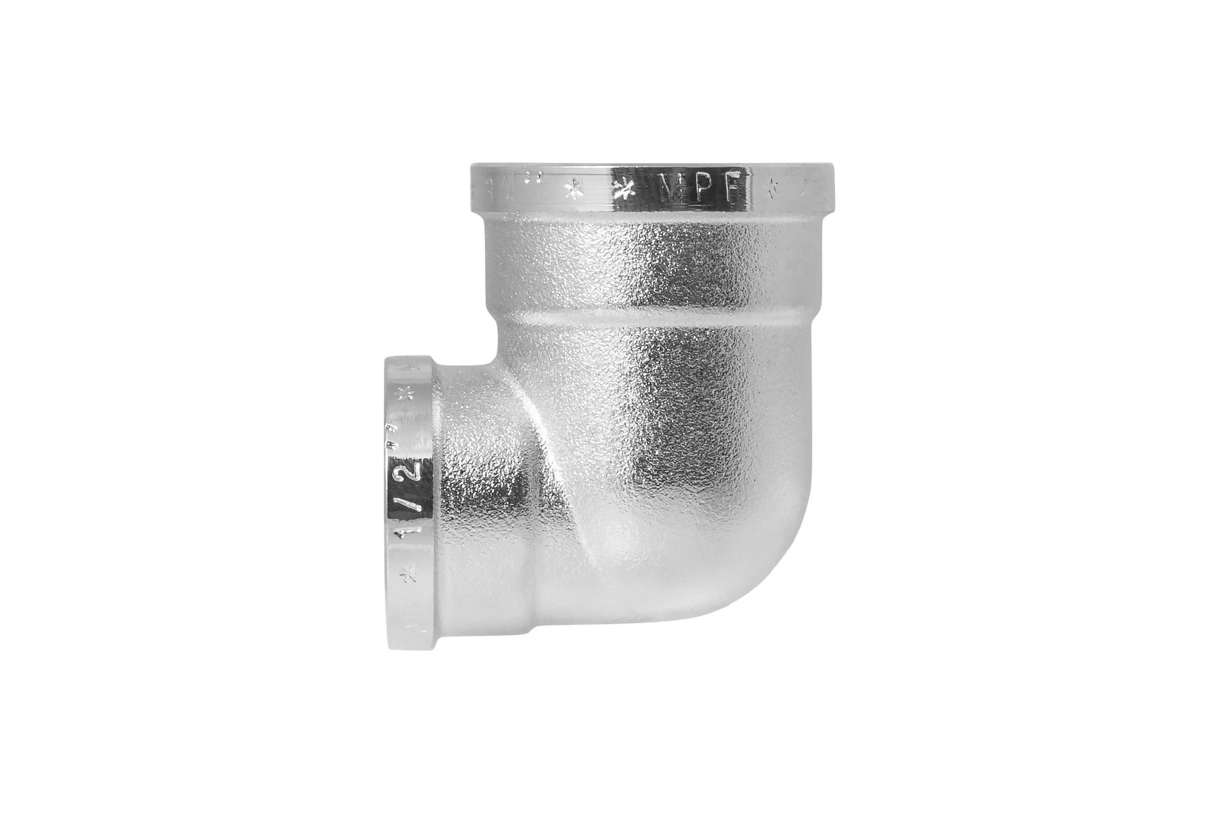 Уголок сантехнический переходной MPF 3/4" на 1/2" латунный никелированный внутренняя резьба ИС.072260