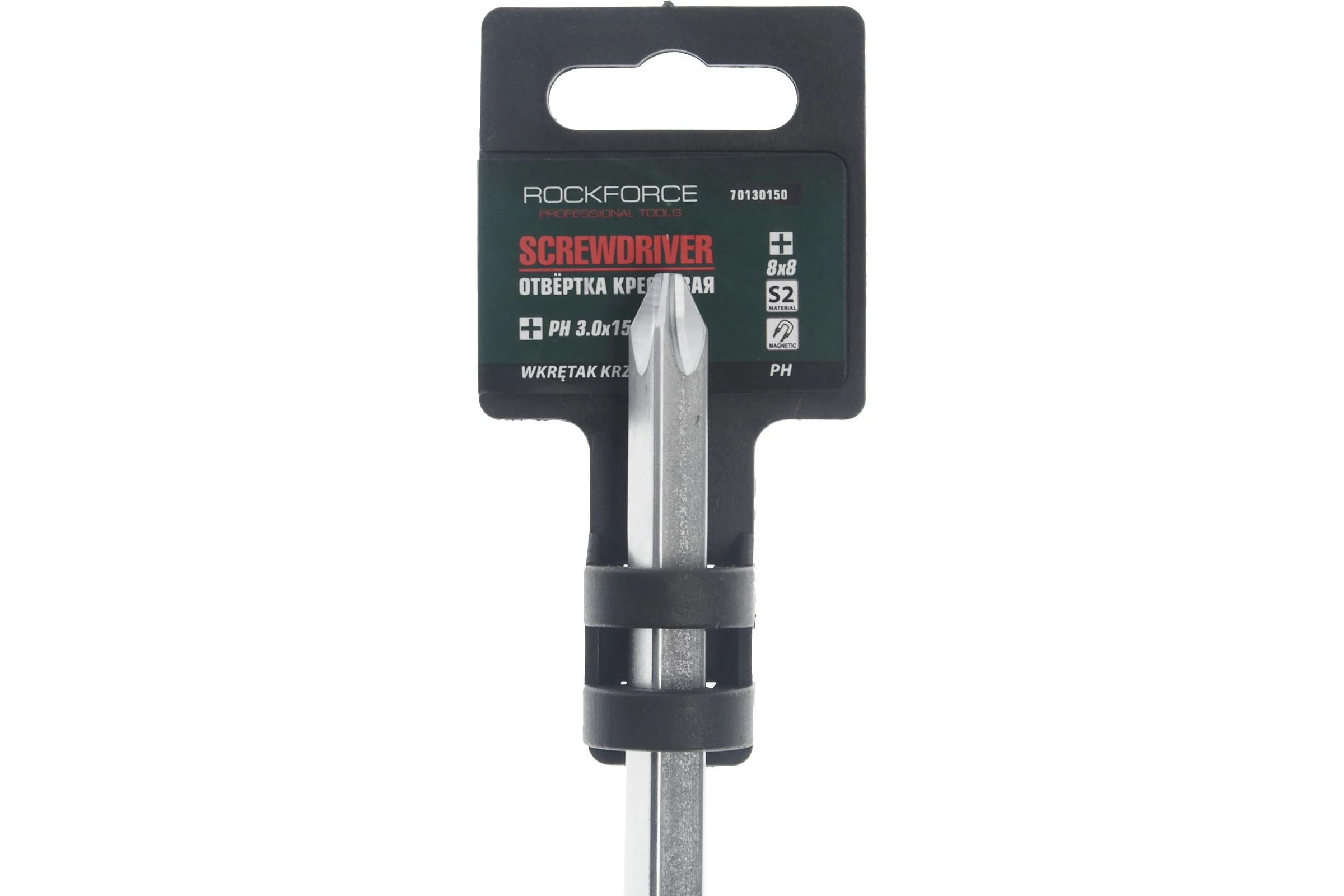 Крестовая магнитная отвертка Rockforce Profi S PH3.0х150мм, на пластиковом держателе RF-70130150(28246)