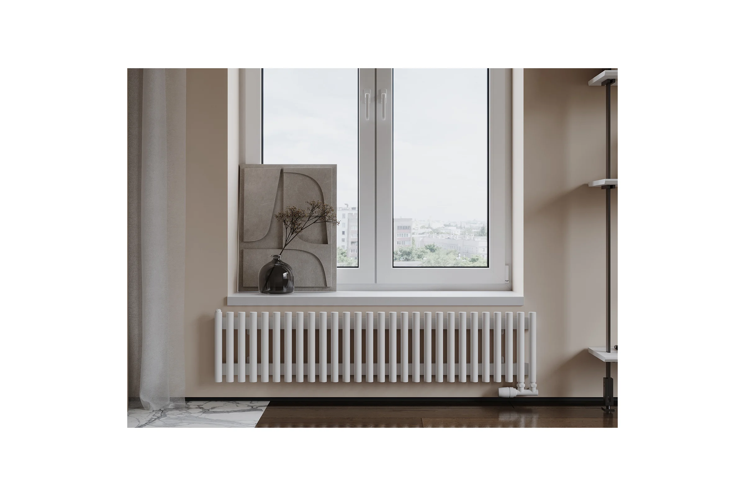 Вертикальный стальной радиатор GUARDO Torre 3D 300х1682 мм, 34 секций, S=10м², нижнее правое подключение 3D-0300-34 NK-VER-R R9016(M)