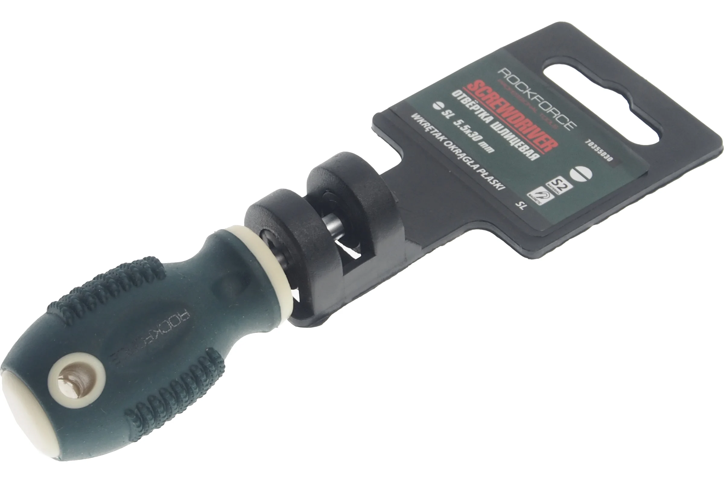 Шлицевая магнитная отвертка Rockforce Profi S2 SL5.5х30мм, на пластиковом держател RF-70355030(28263)