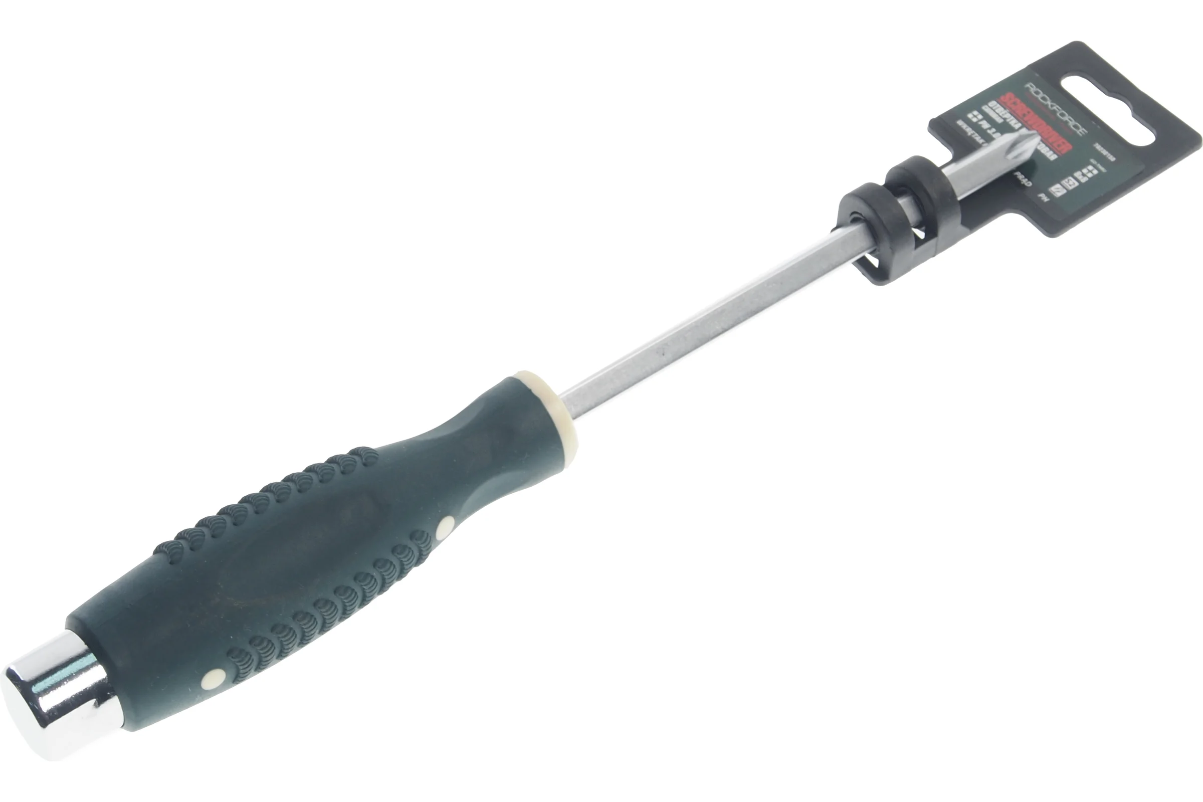 Крестовая силовая магнитная отвертка Rockforce Profi на пластиковом держате RF-70230150(28253)