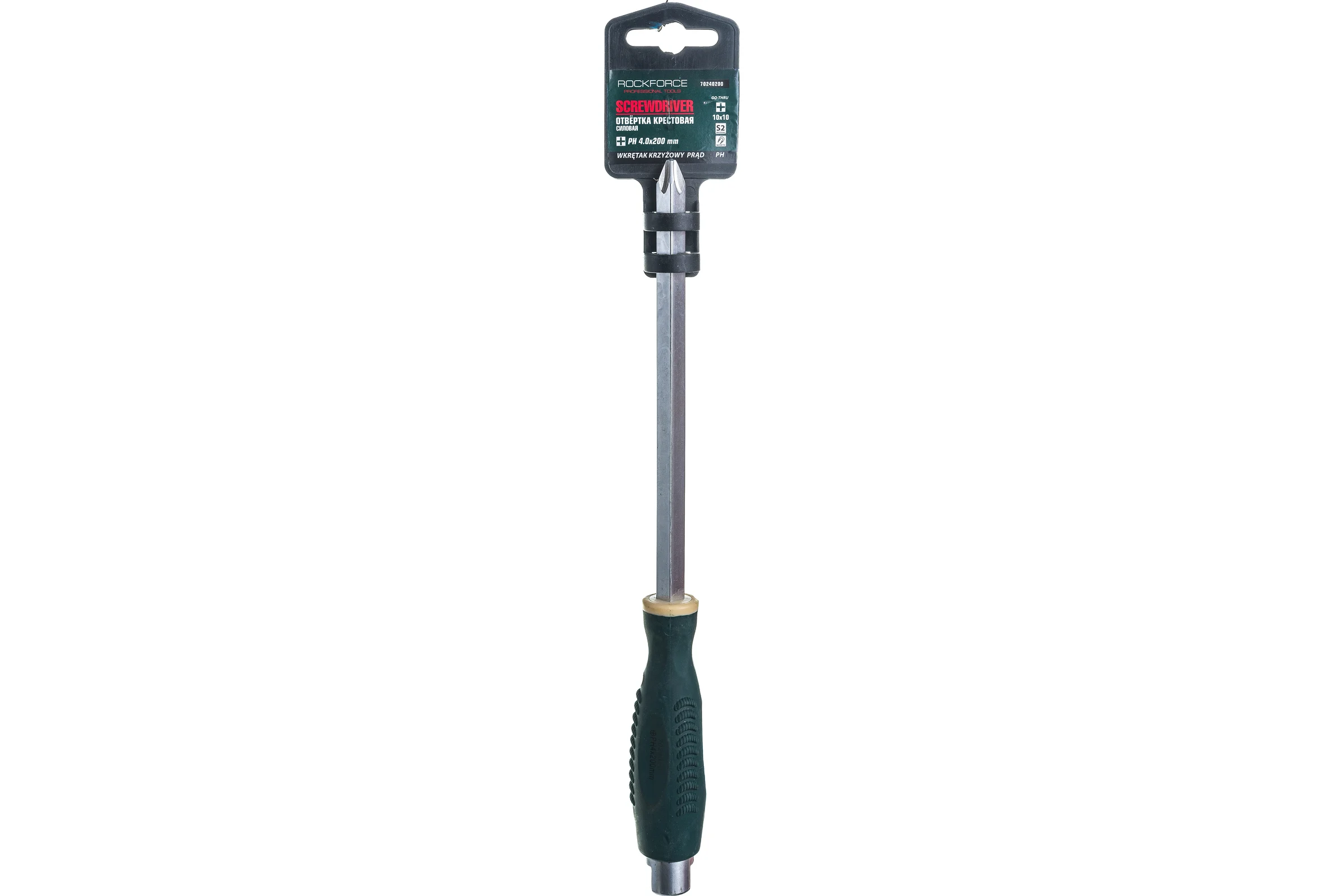 Крестовая силовая магнитная отвертка Rockforce Profi S2 PH4.0x200мм RF-70240200(28254)