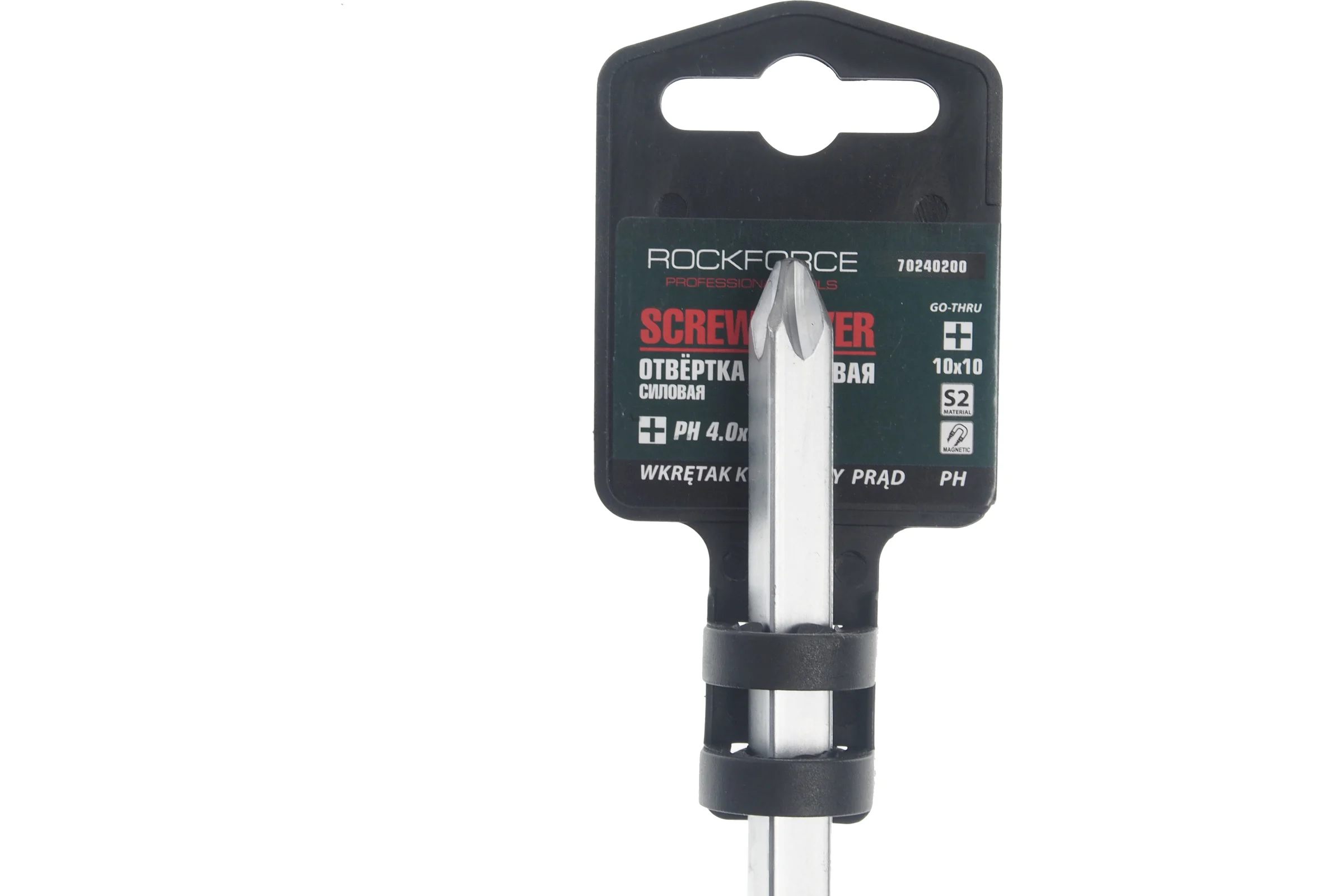 Крестовая силовая магнитная отвертка Rockforce Profi S2 PH4.0x200мм RF-70240200(28254)