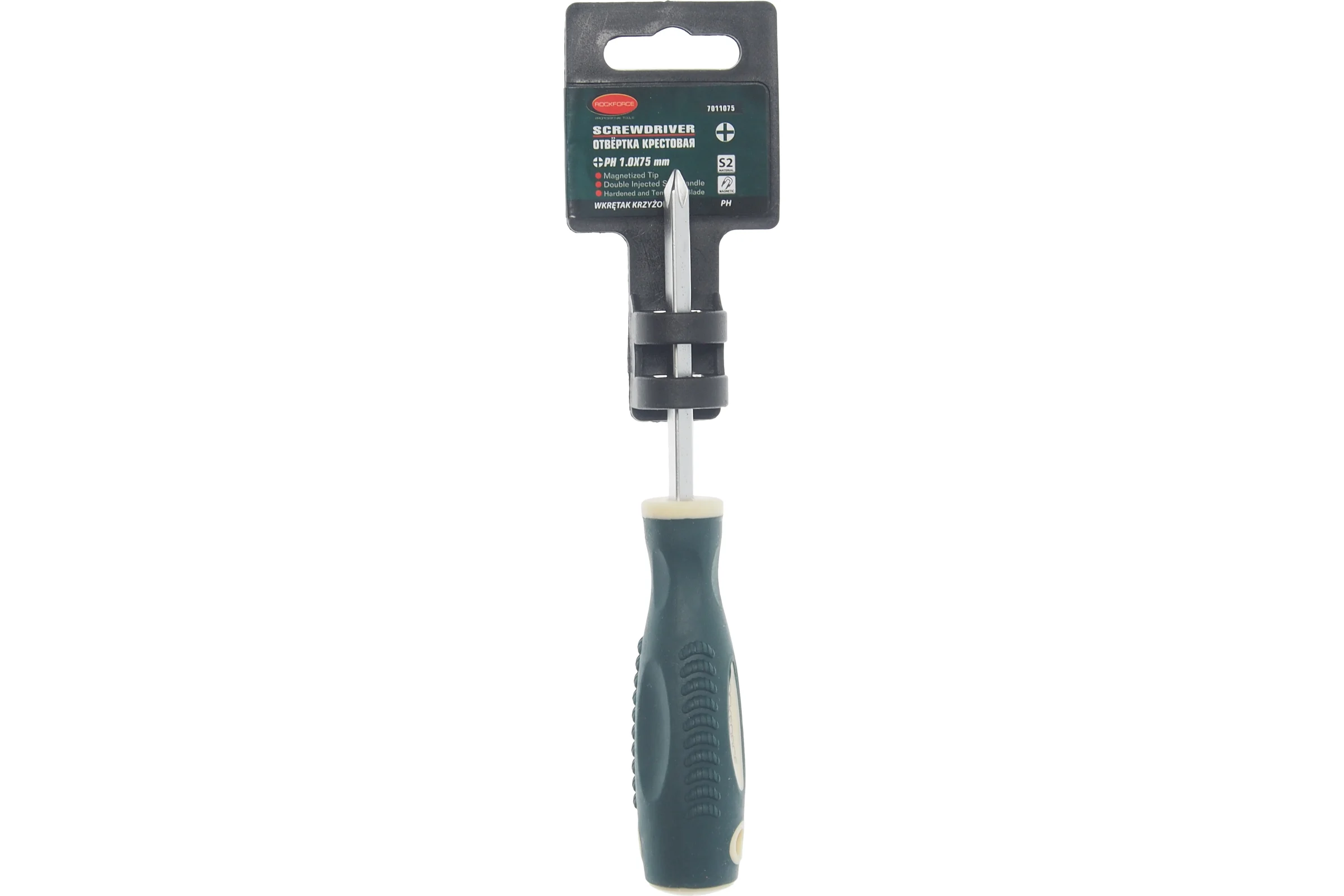 Крестовая магнитная отвертка Rockforce Profi S2 PH1.0х75мм RF-7011075(27179)