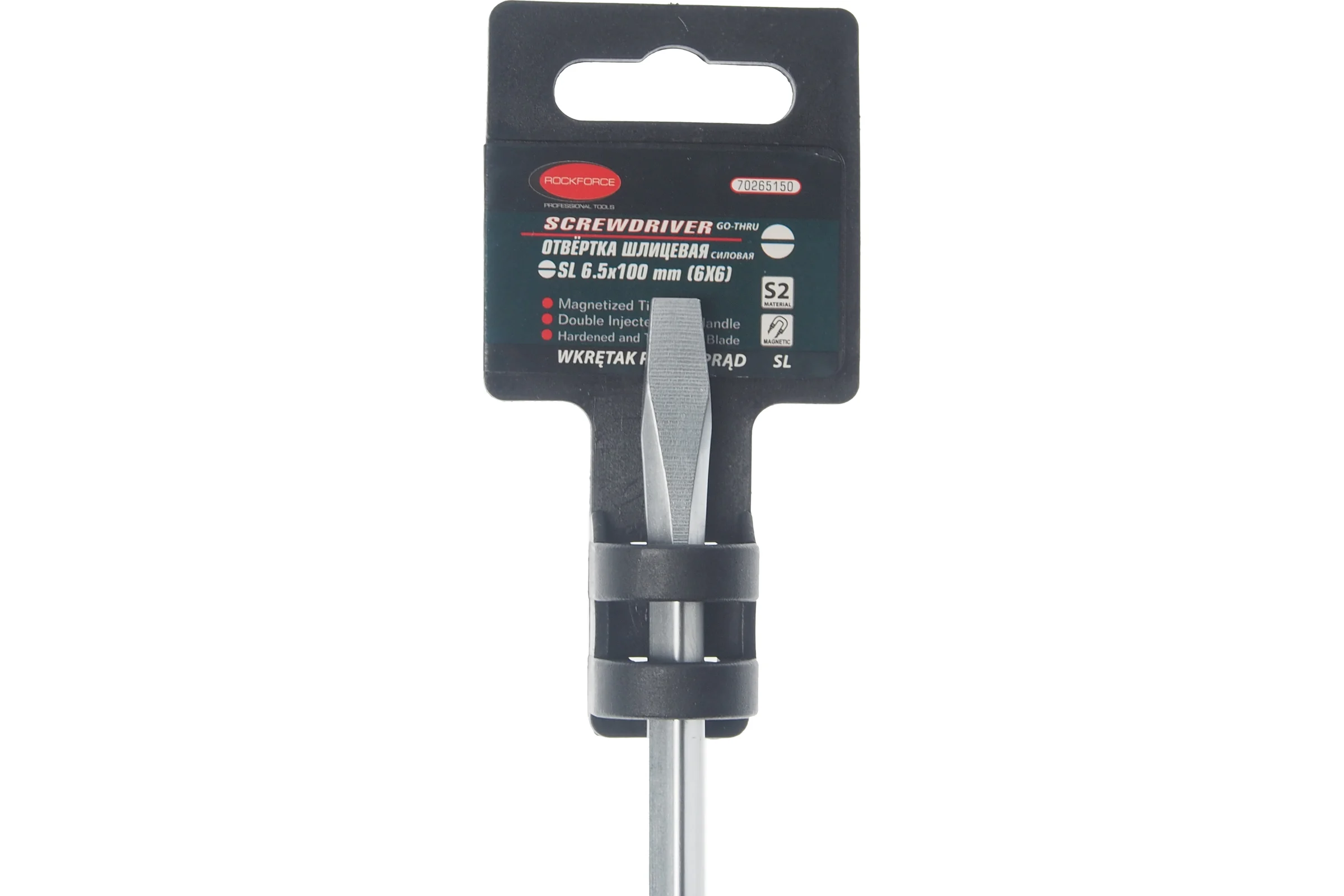 Шлицевая силовая магнитная отвертка Rockforce Profi S2 SL6.5х150мм RF-70265150(26229)
