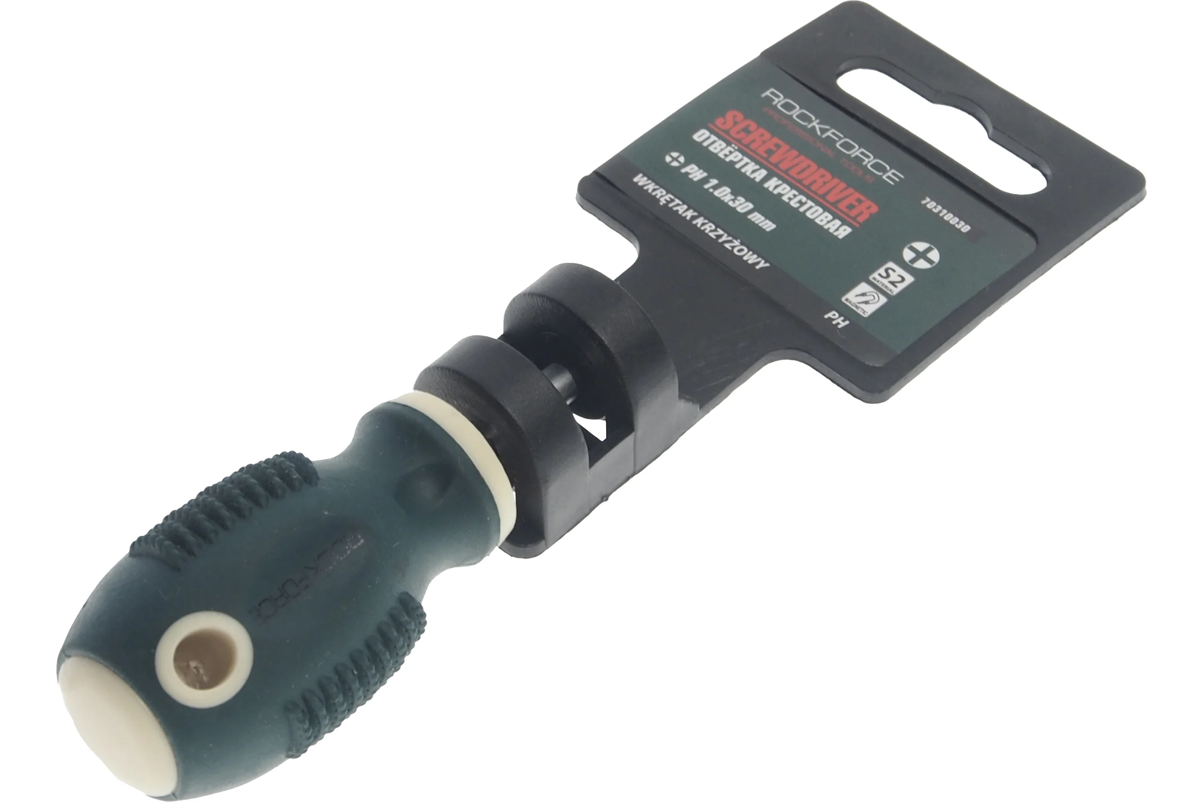 Крестовая магнитная отвертка Rockforce Profi S2 PH1.0х30мм, на пластиковом держателе RF-70310030(28258)