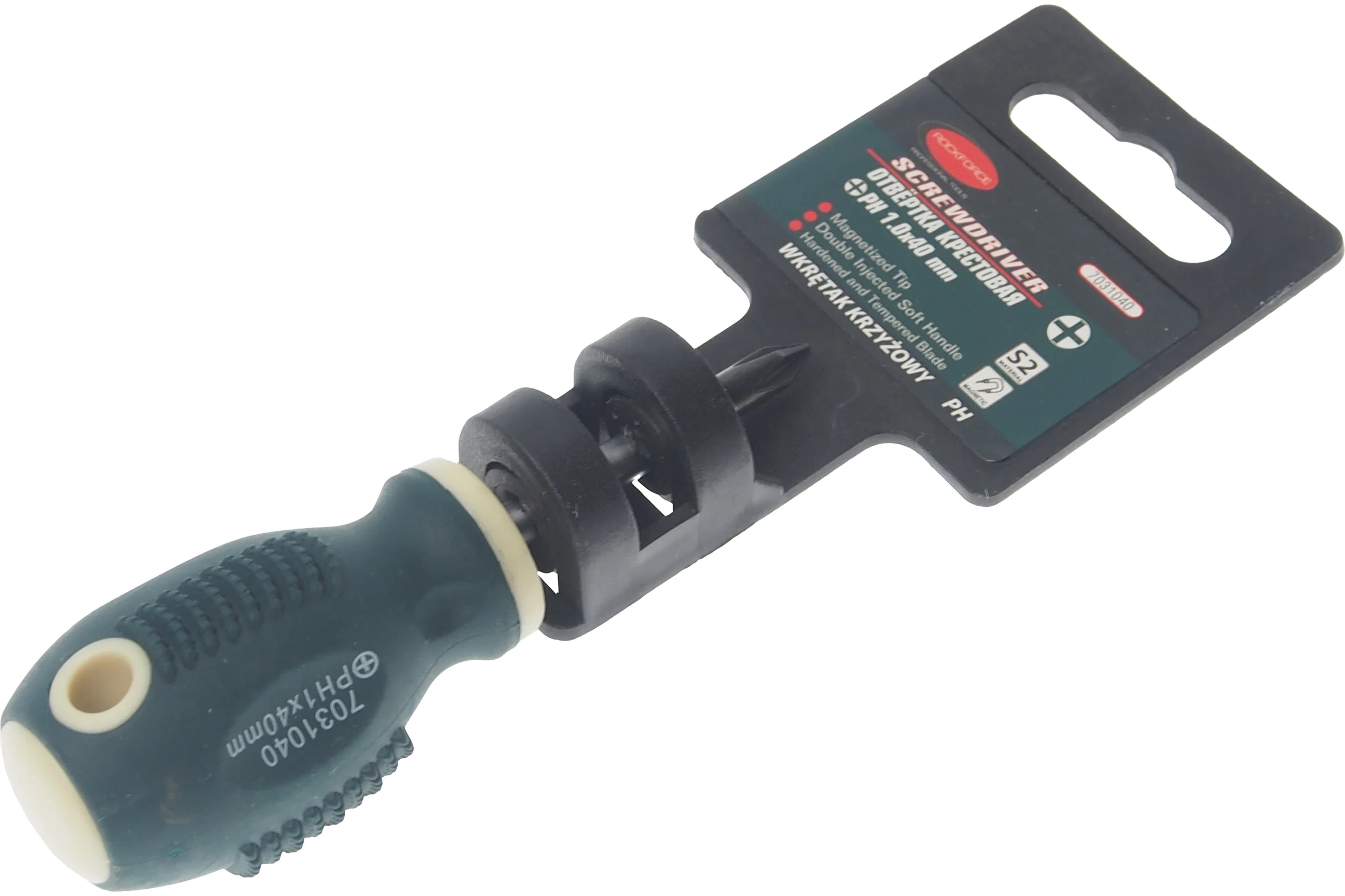 Крестовая магнитная отвертка Rockforce Profi S2 PH1.0x40мм, на пластиковом держателе RF-7031040(26227)