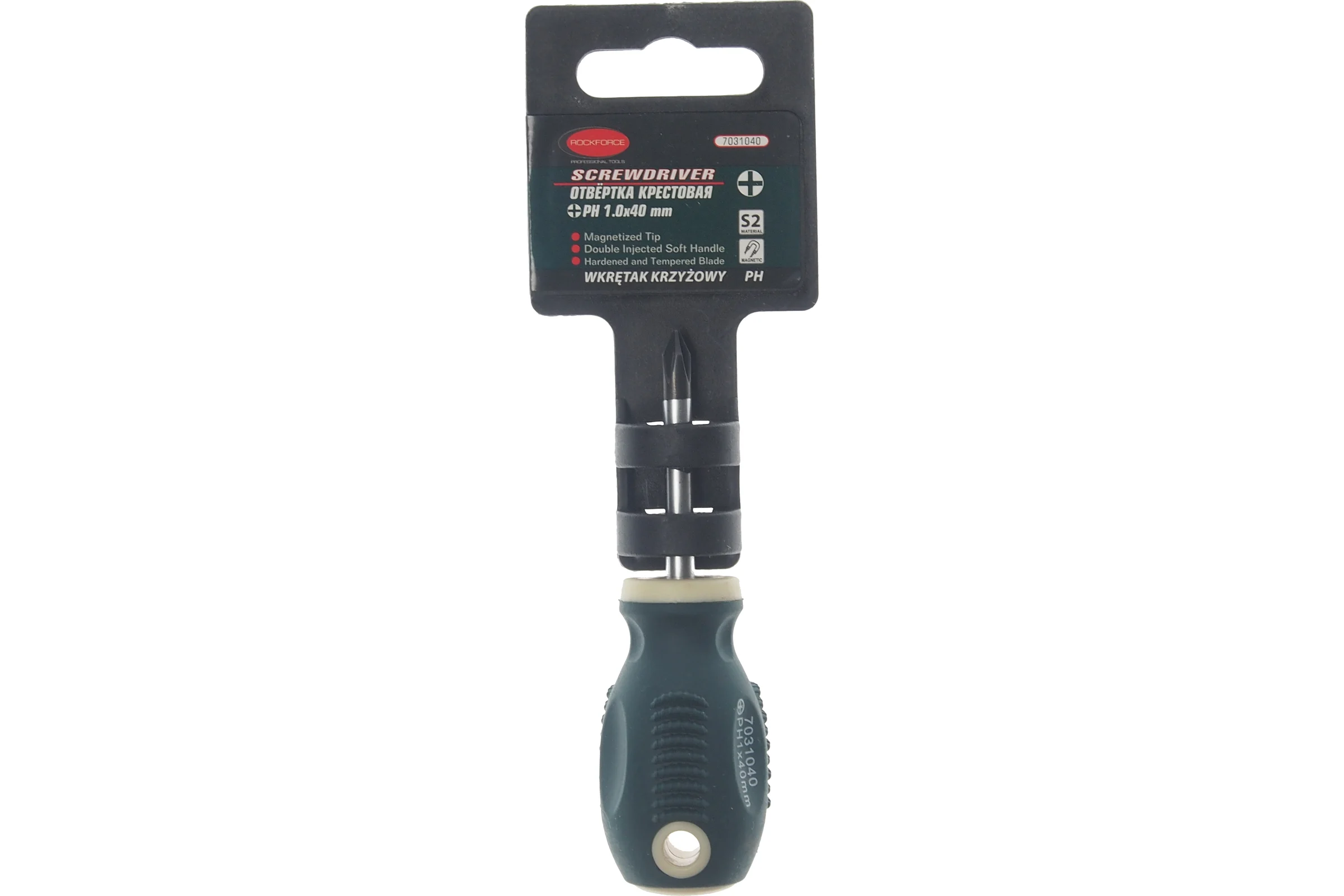 Крестовая магнитная отвертка Rockforce Profi S2 PH1.0x40мм, на пластиковом держателе RF-7031040(26227)