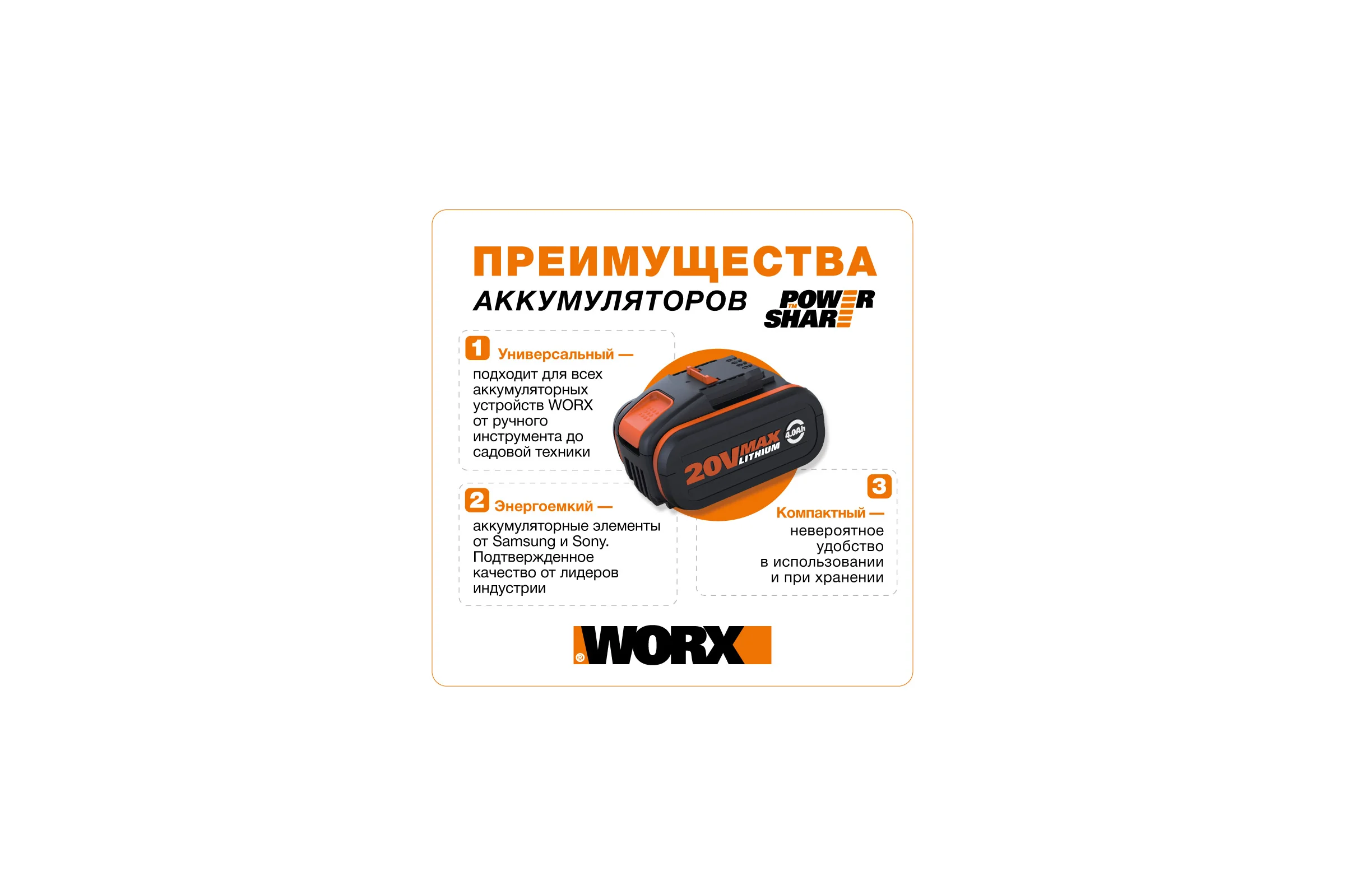 Аккумулятор 20В 4.0 Ач WORX WA3553