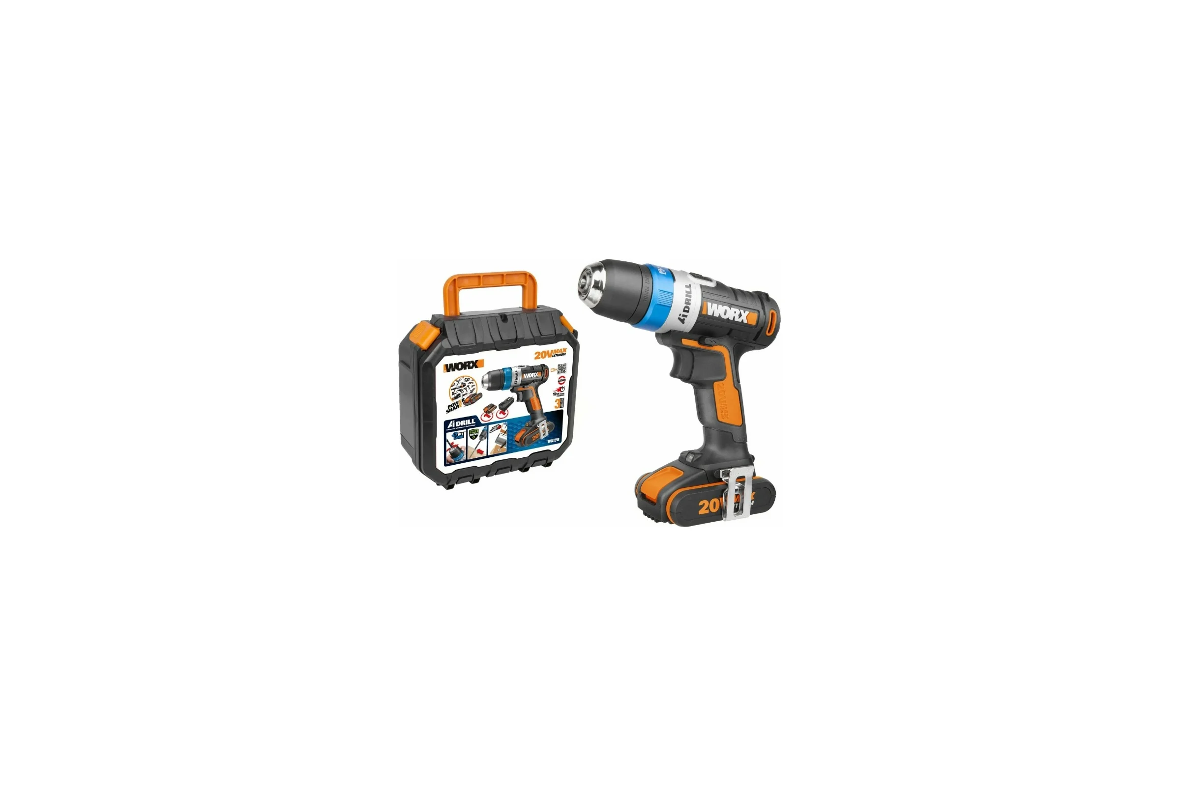Аккумуляторная дрель-шуруповерт WORX AiDrill 20В, 2Ач x1, кейс WX178