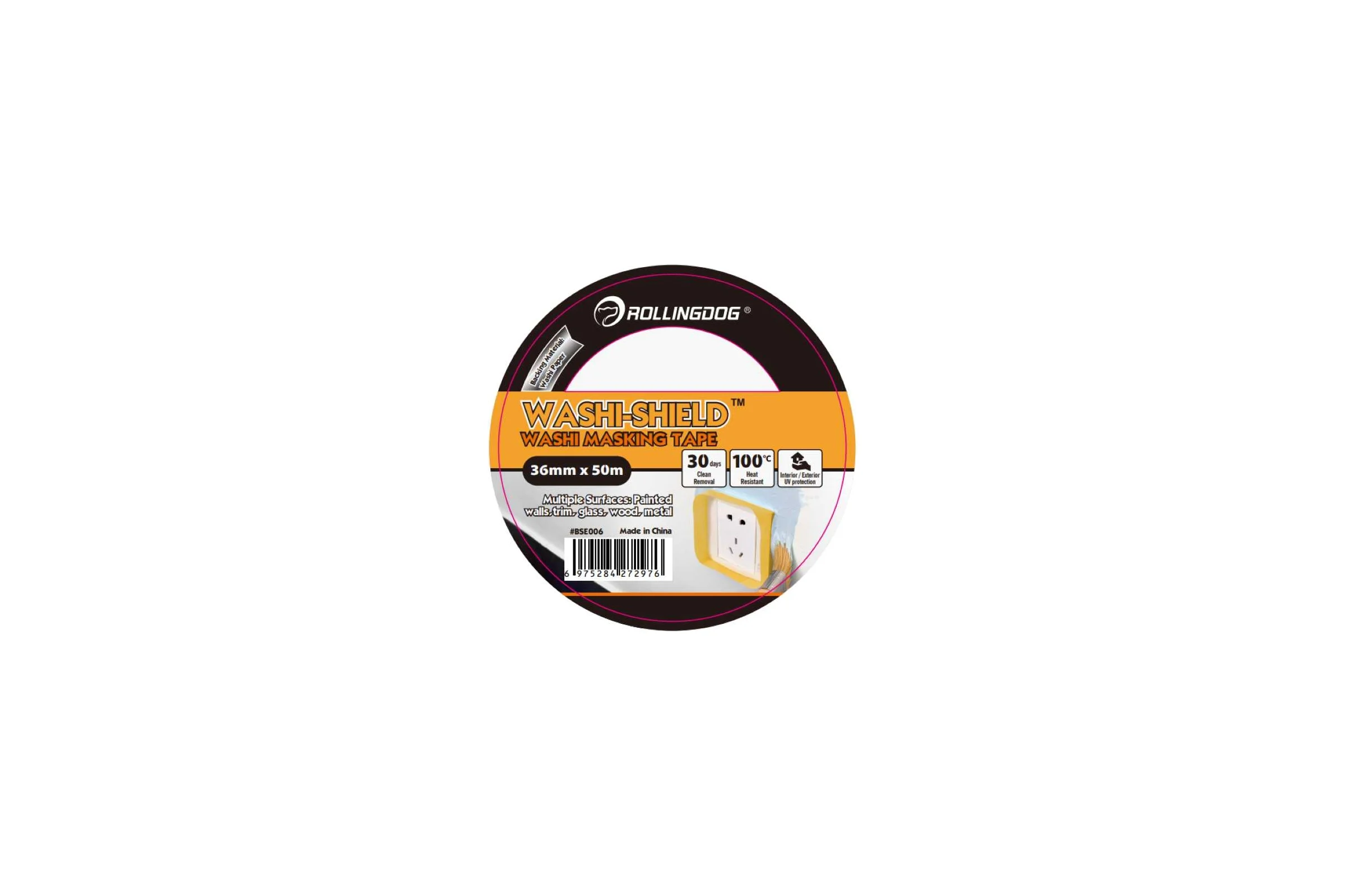 Малярная лента Rollingdog Washi Tape 36 мм, 50 м, для четких границ BSE006