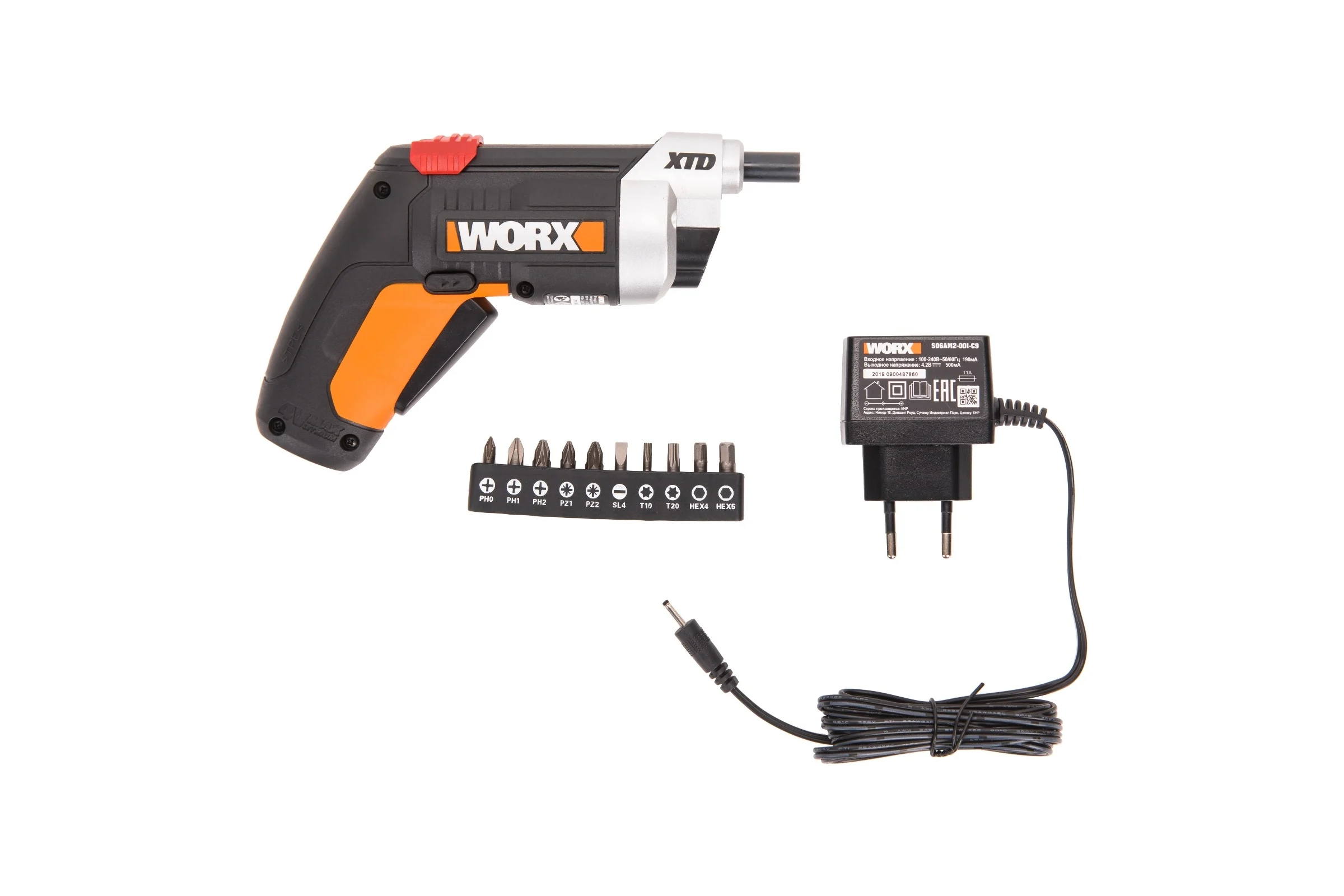 Аккумуляторная отвертка WORX + набор бит WX252