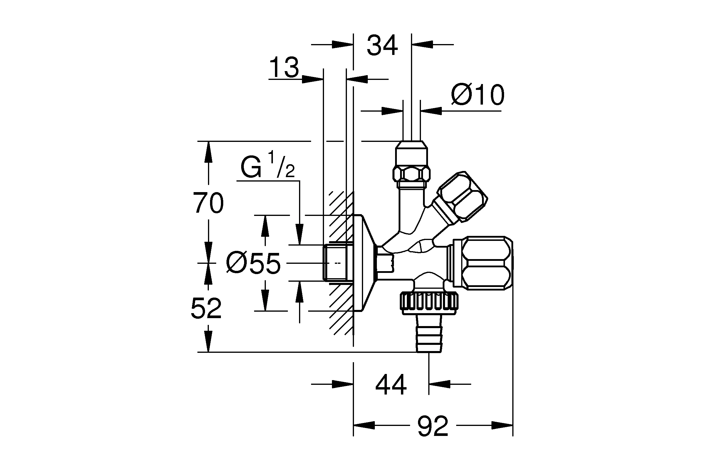 Комбинированный угловой вентиль GROHE WAS 1/2" 22035000