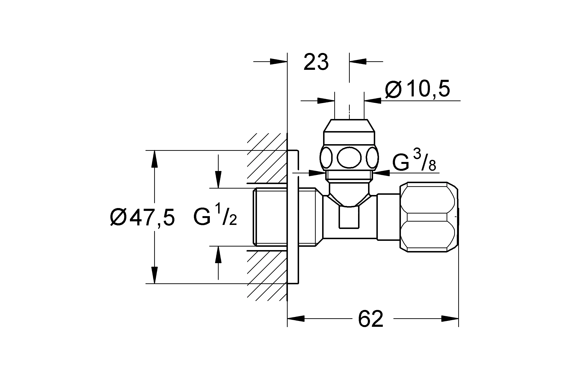 Угловой вентиль GROHE 1/2"x3/8", 10 шт. в коробке 2201700M