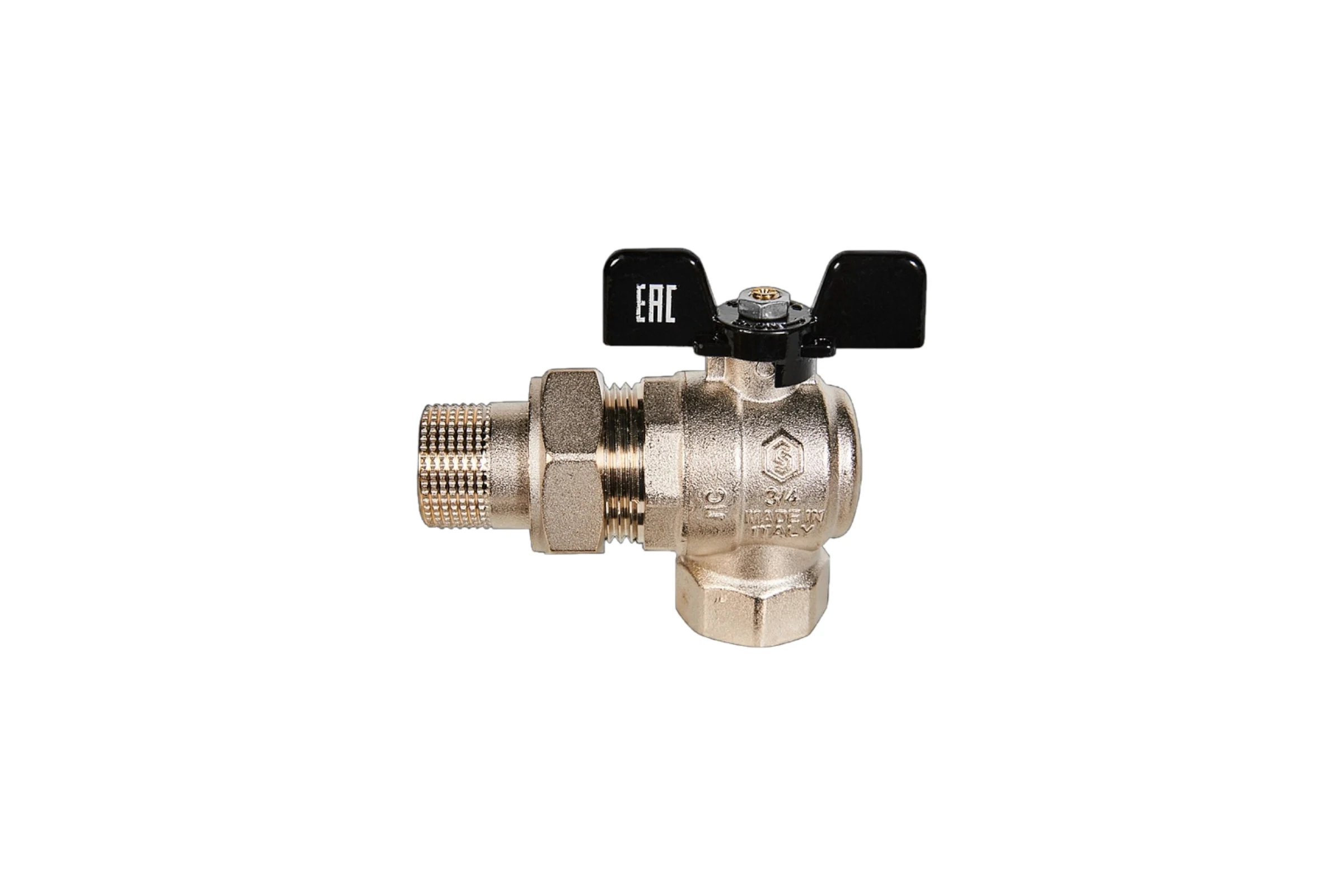 Шаровой угловой полнопроходной кран с американкой STOUT 3/4" ВР/НР ручка бабочка SVB-0008-000020 RG00938T5RMFA6