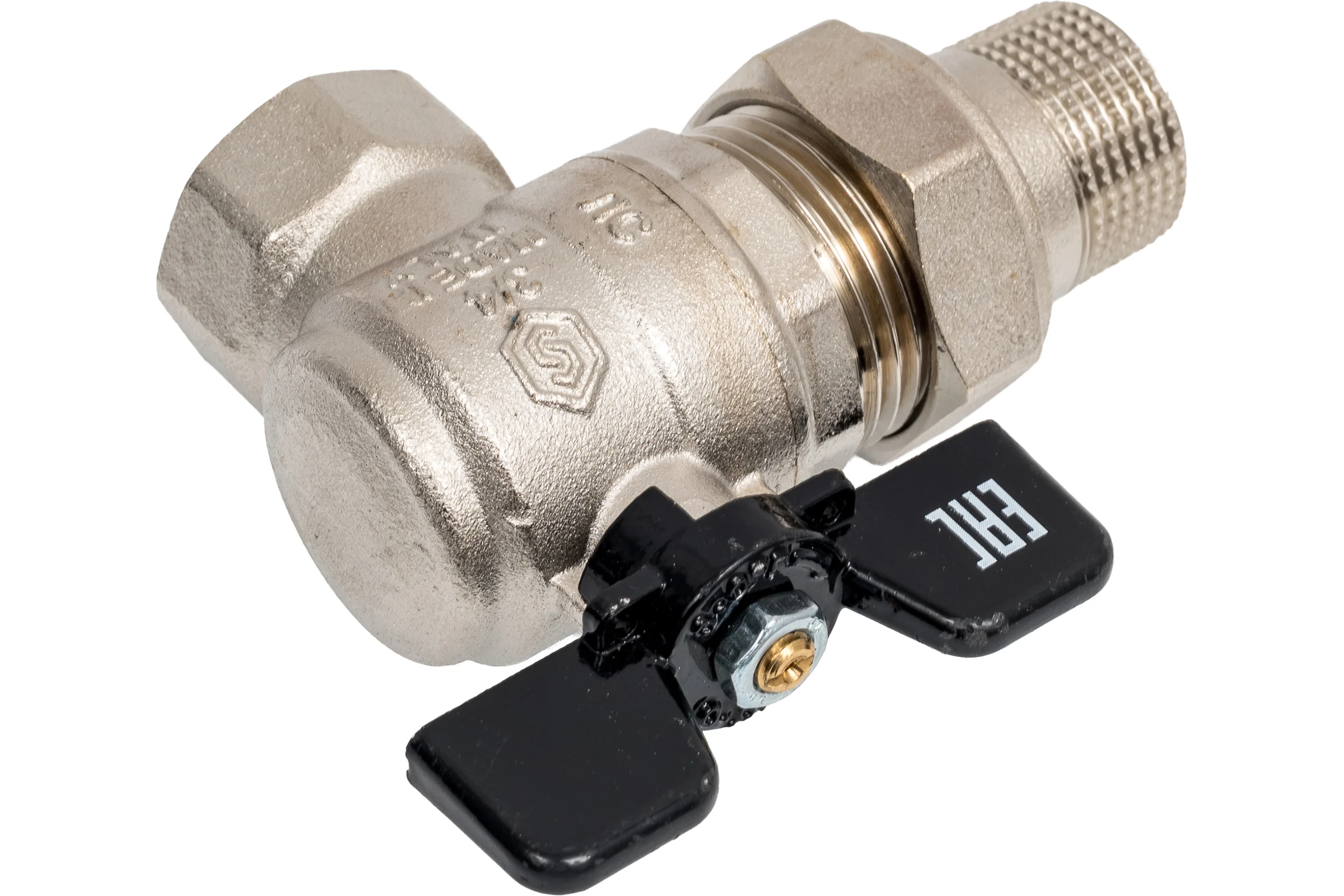Шаровой угловой полнопроходной кран с американкой STOUT 3/4" ВР/НР ручка бабочка SVB-0008-000020 RG00938T5RMFA6