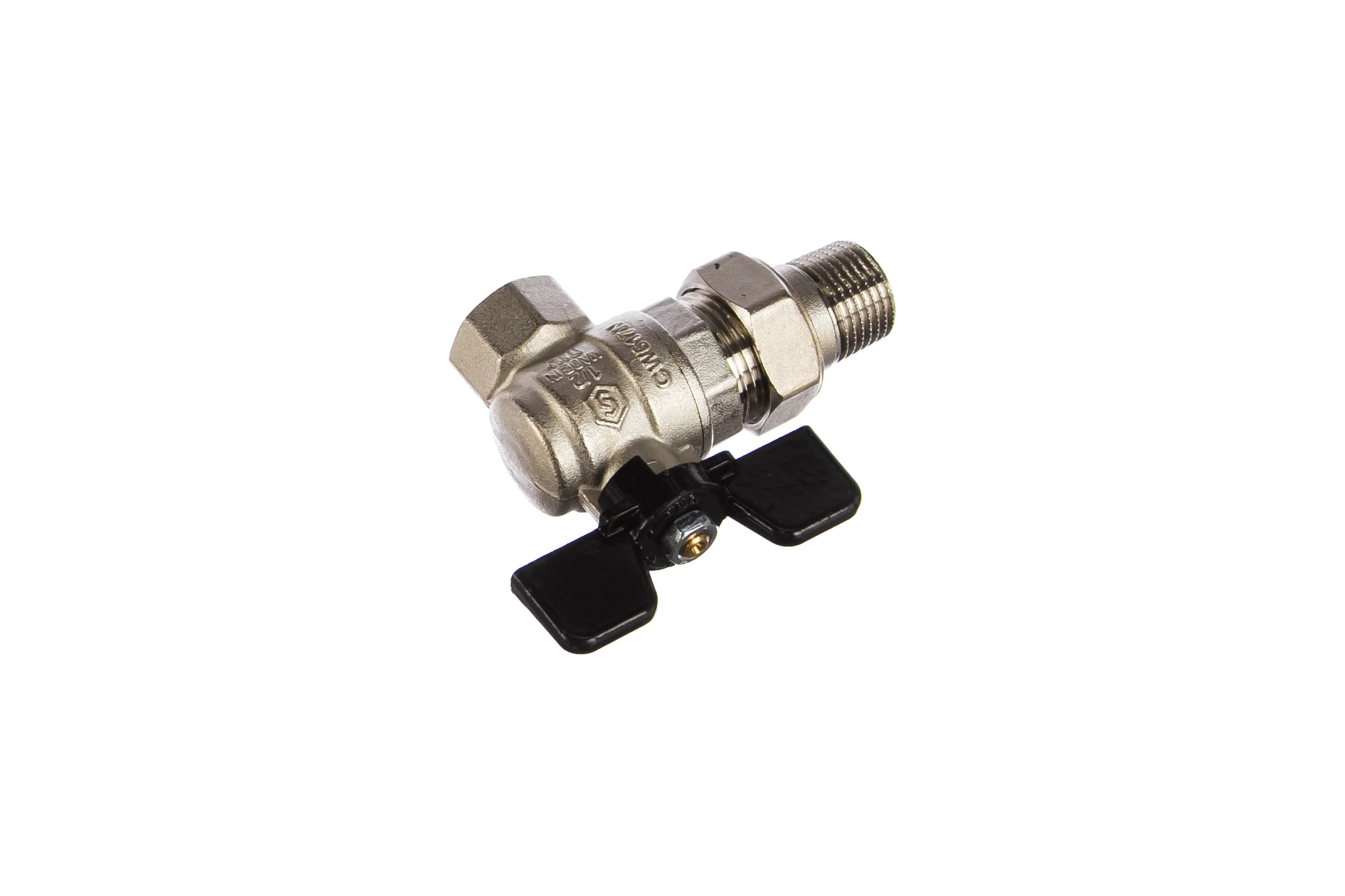 Кран шаровой полнопроходной угловой с американкой STOUT 1/2" ВР/НР ручка бабочка SVB-0008-200015 RG00938T5RM7A5