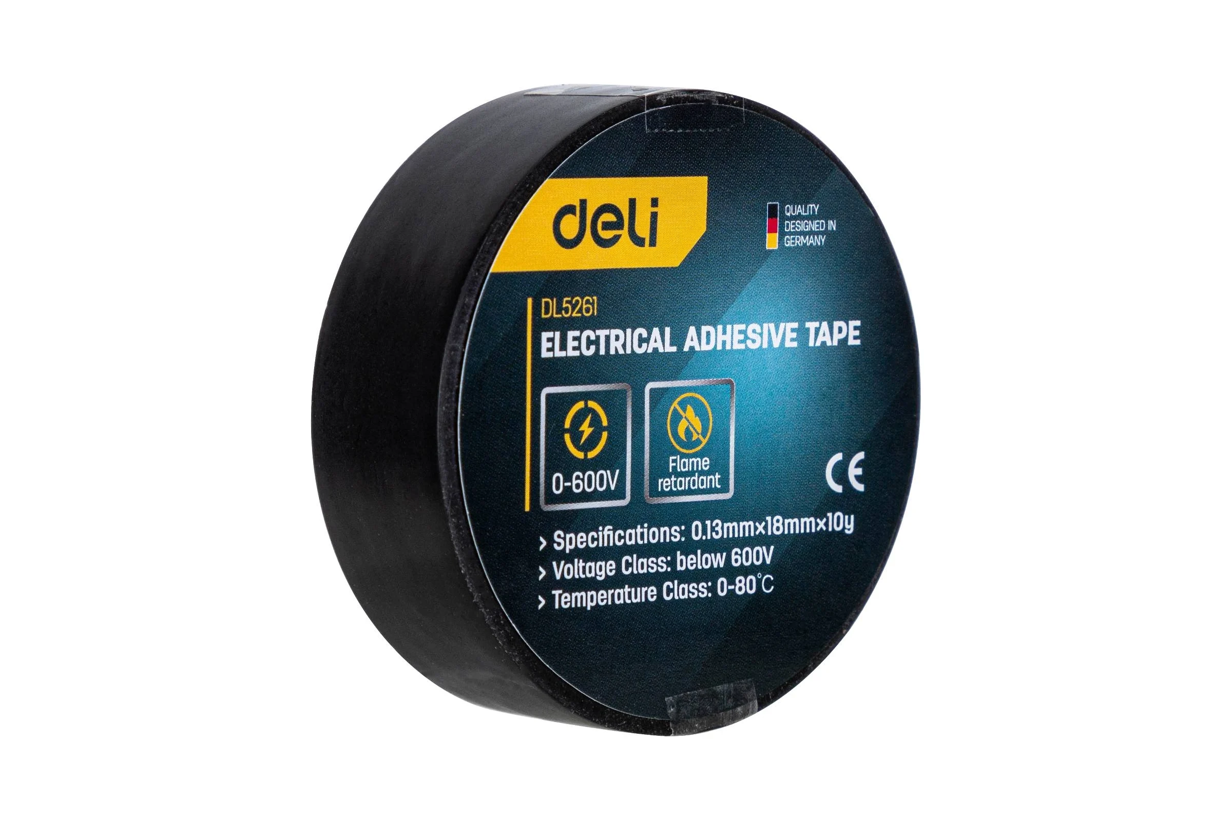 Изолента DELI dl5261 0.13х18 мм, 10 м, напряжения до 600в, температурный диапазон 0-80, ПВХ 98298