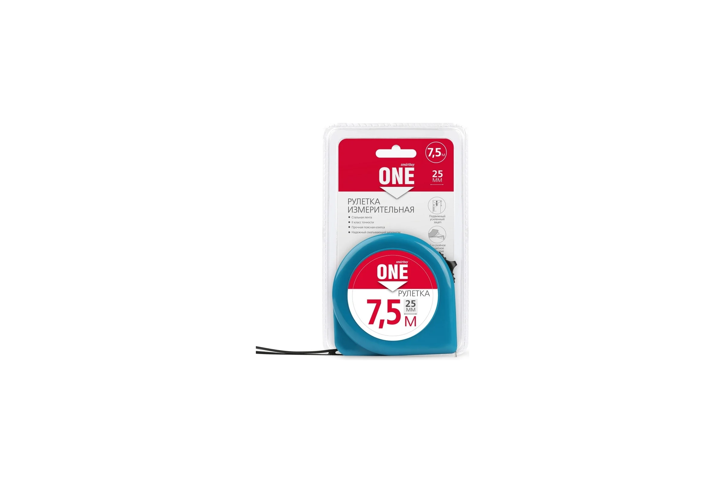 Измерительная рулетка Smartbuy 7.5 м х 25 мм, пластиковый корпус, фиксатор, усиленный зацеп, onetools/48 SBT-MTP-7525P1