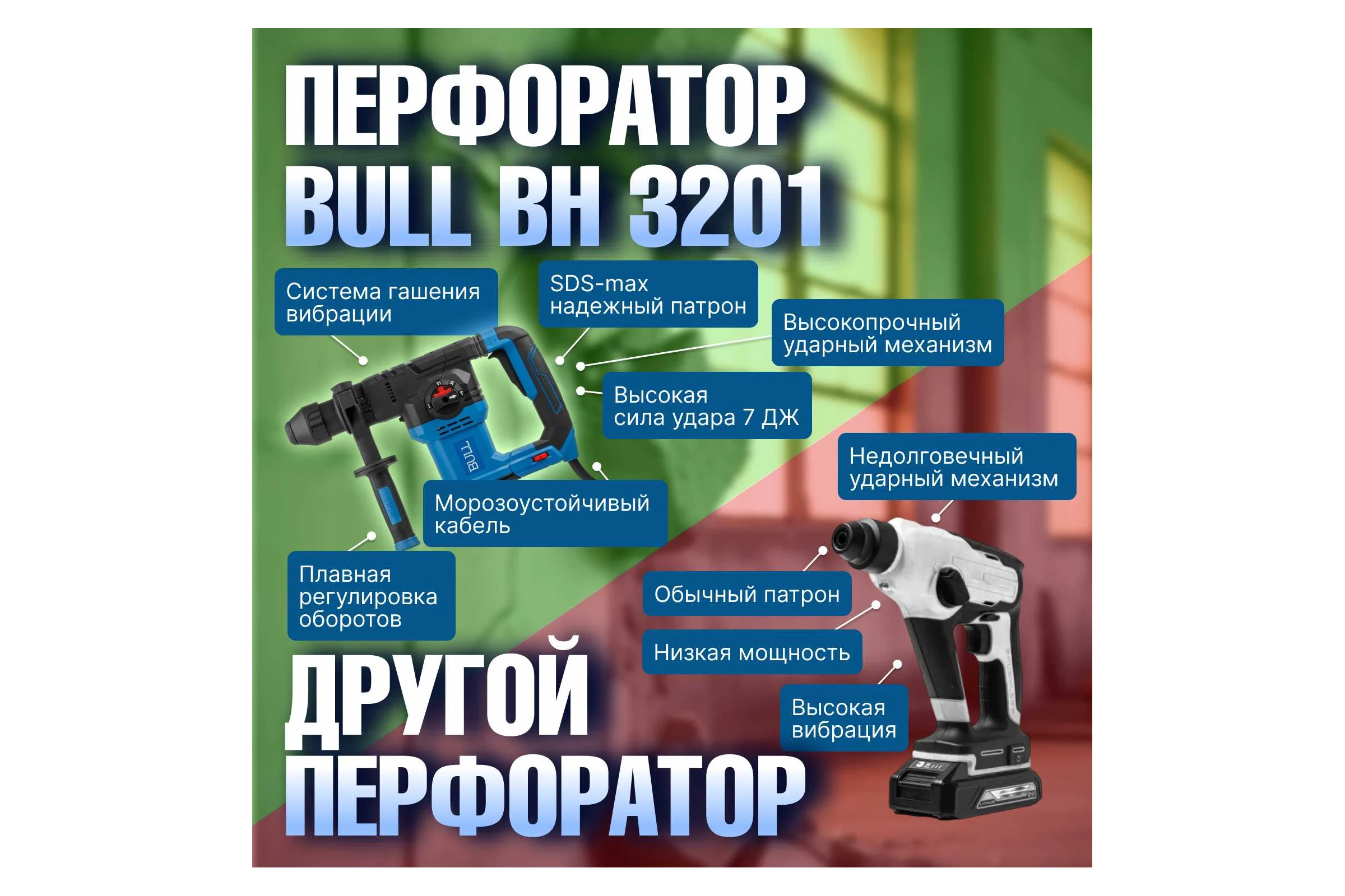 Перфоратор BULL BH 3201 в чемодане 1333381