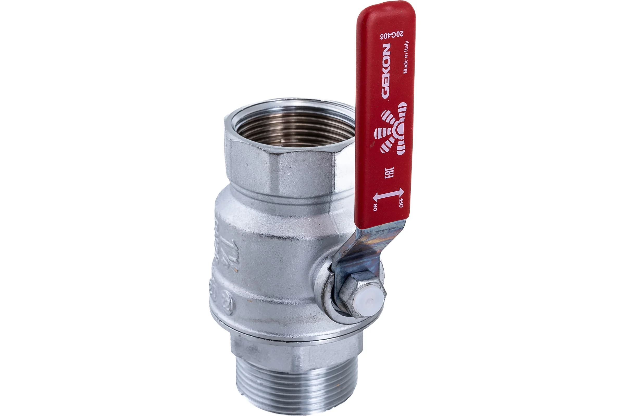 Шаровый кран Gekon хромированный с вн./нар. резьбой 1 1/4", ручка-рычаг GK 554L 114