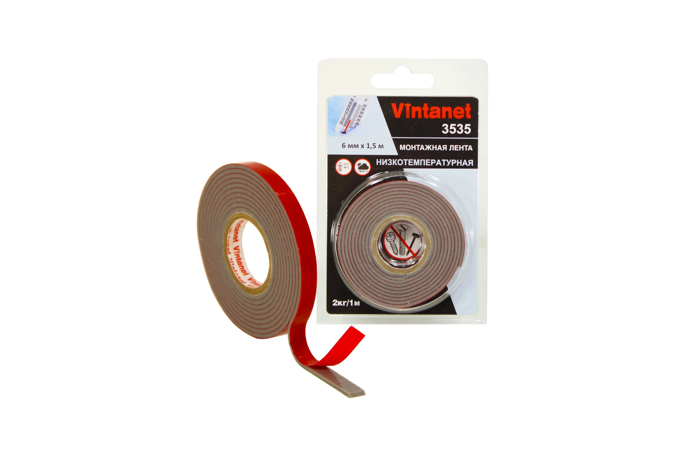 Монтажная клейкая двусторонняя лента Vintanet 3535, низкотемпературная, 6 мм х 1,5 м 6MMX1,5M