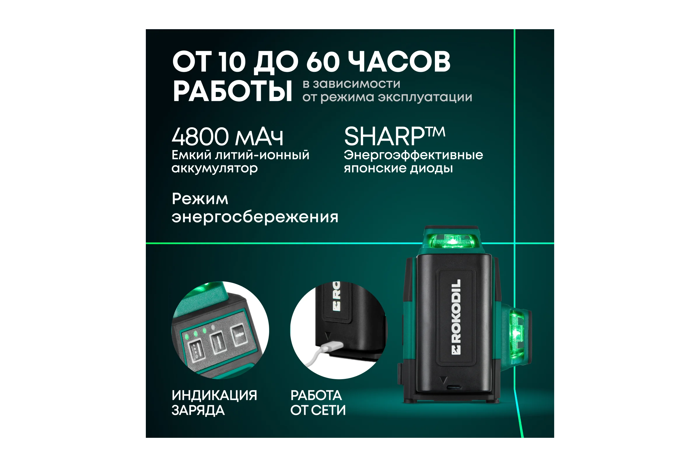 Лазерный уровень Rokodil 3D Ray Air, лазерный нивелир, 360 градусов, 12 линий, зеленый луч 1048603