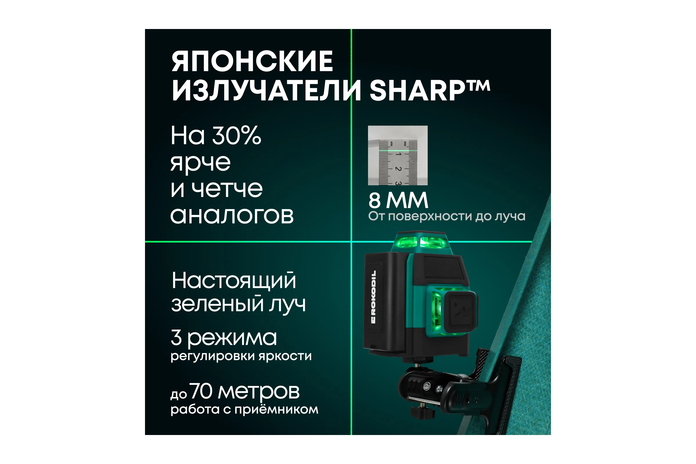 Лазерный уровень Rokodil 3D Ray Air, лазерный нивелир, 360 градусов, 12 линий, зеленый луч 1048603