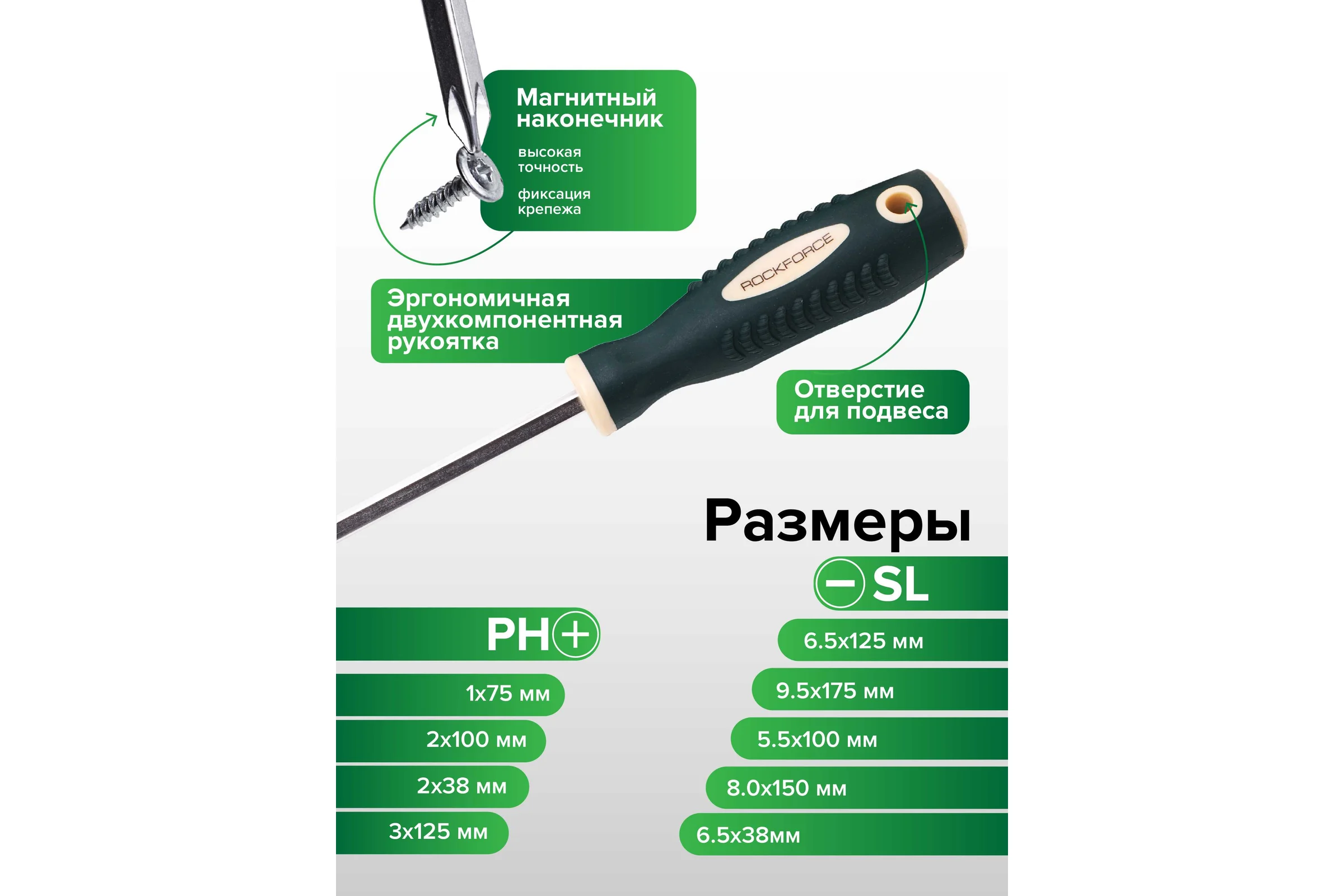 Набор магнитных отверток Rockforce Profi, 10 предметов RF-7010A(27193)