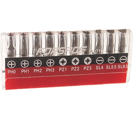 Набор вставок (10 пр; 1/4"DR; PH 0,1,2,3; PZ.1,2,3; SL 4, 5.5, 6.5 мм) Rockforce RF-21010