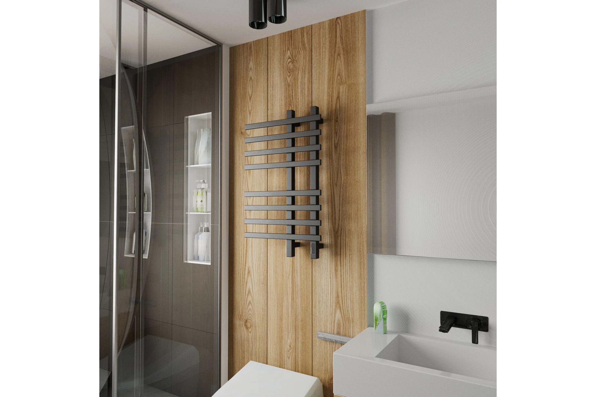 Дизайнерский электрический профильный полотенцесушитель Bauedge BAU Wind 50x80, 8 планок, черный матовый RAL 9005 DB-0058