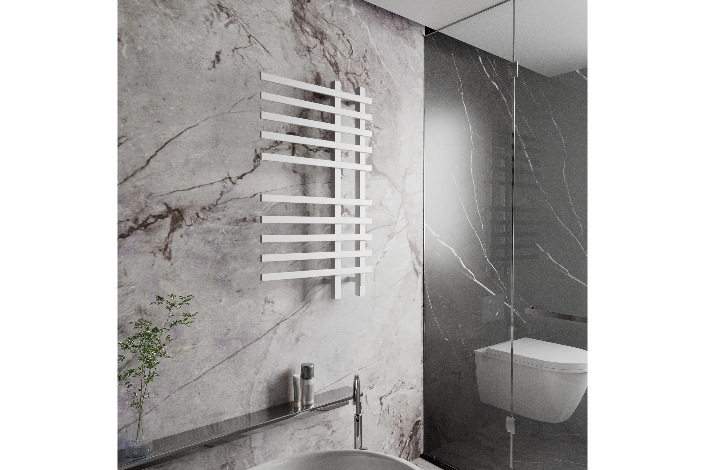 Дизайнерский электрический профильный полотенцесушитель Bauedge BAU Wind 60x100, 10 планок, белый полуматовый DB-0053
